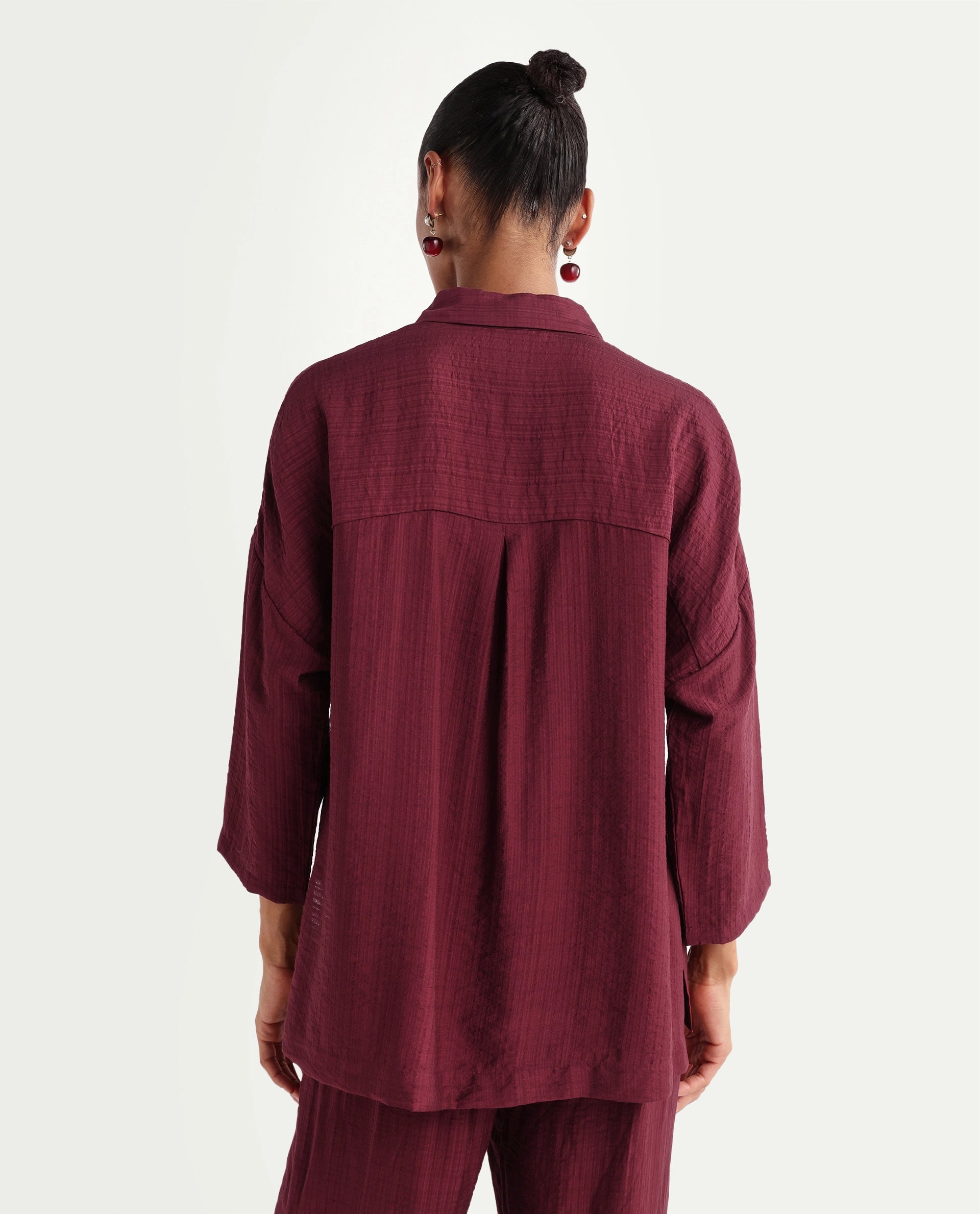 Rareism Women's Dano-T Maroon Viscose Blend Jonny Collar Pull-On Oversized Plain Top