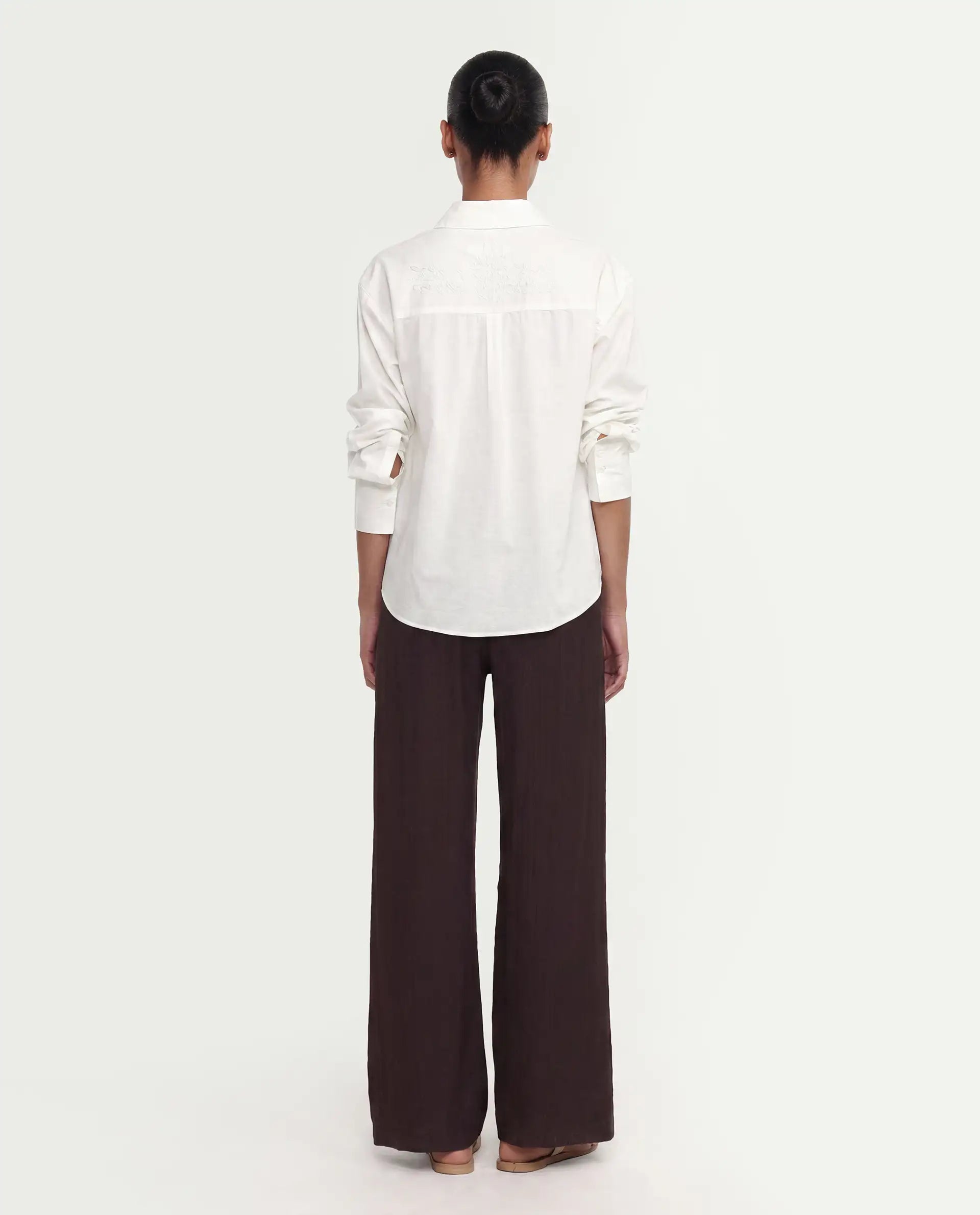 Rareism Women's Duniq Dark Brown Plain Viscose Blend Straight Regular Length Trouser