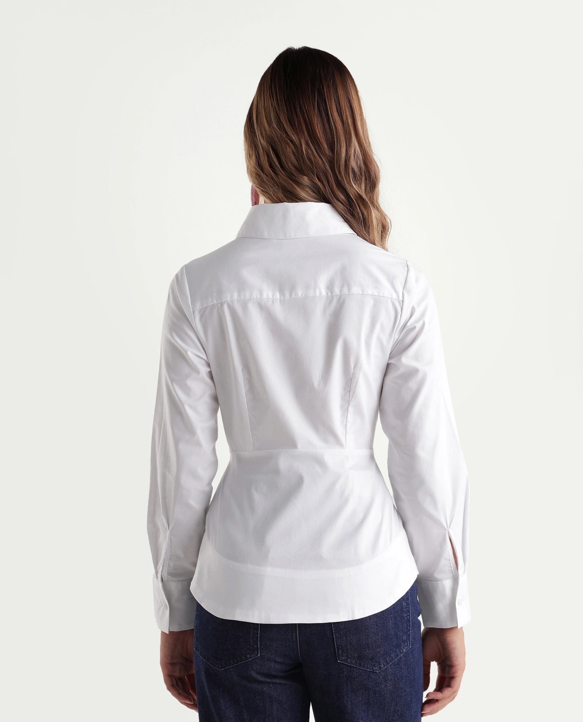 Rareism Women's Onio Off White Plain Cotton Blend Regular Long Sleeves Shirt