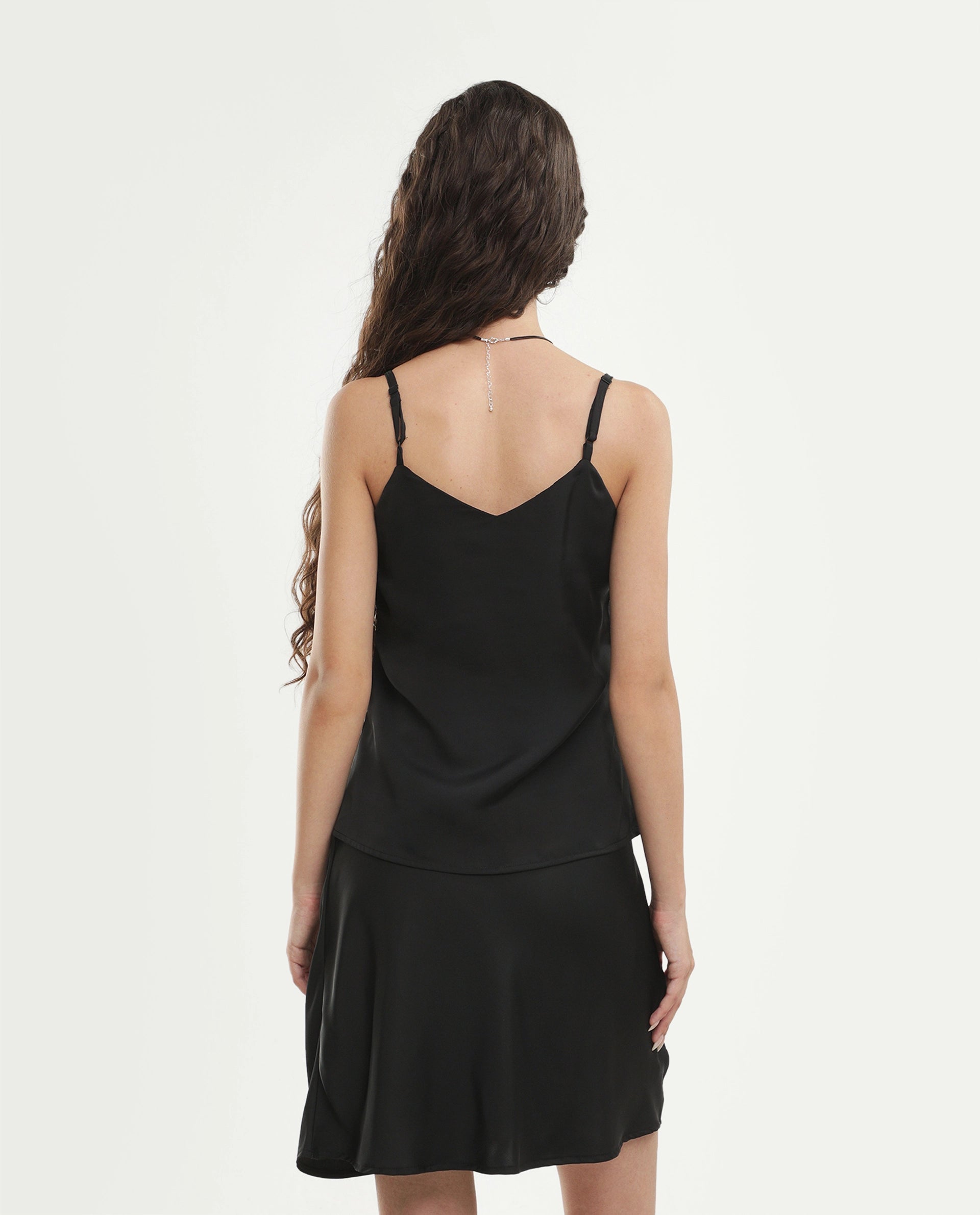Rareism Women's Petsly Black Plain Polyester Cami Sleeveless Top