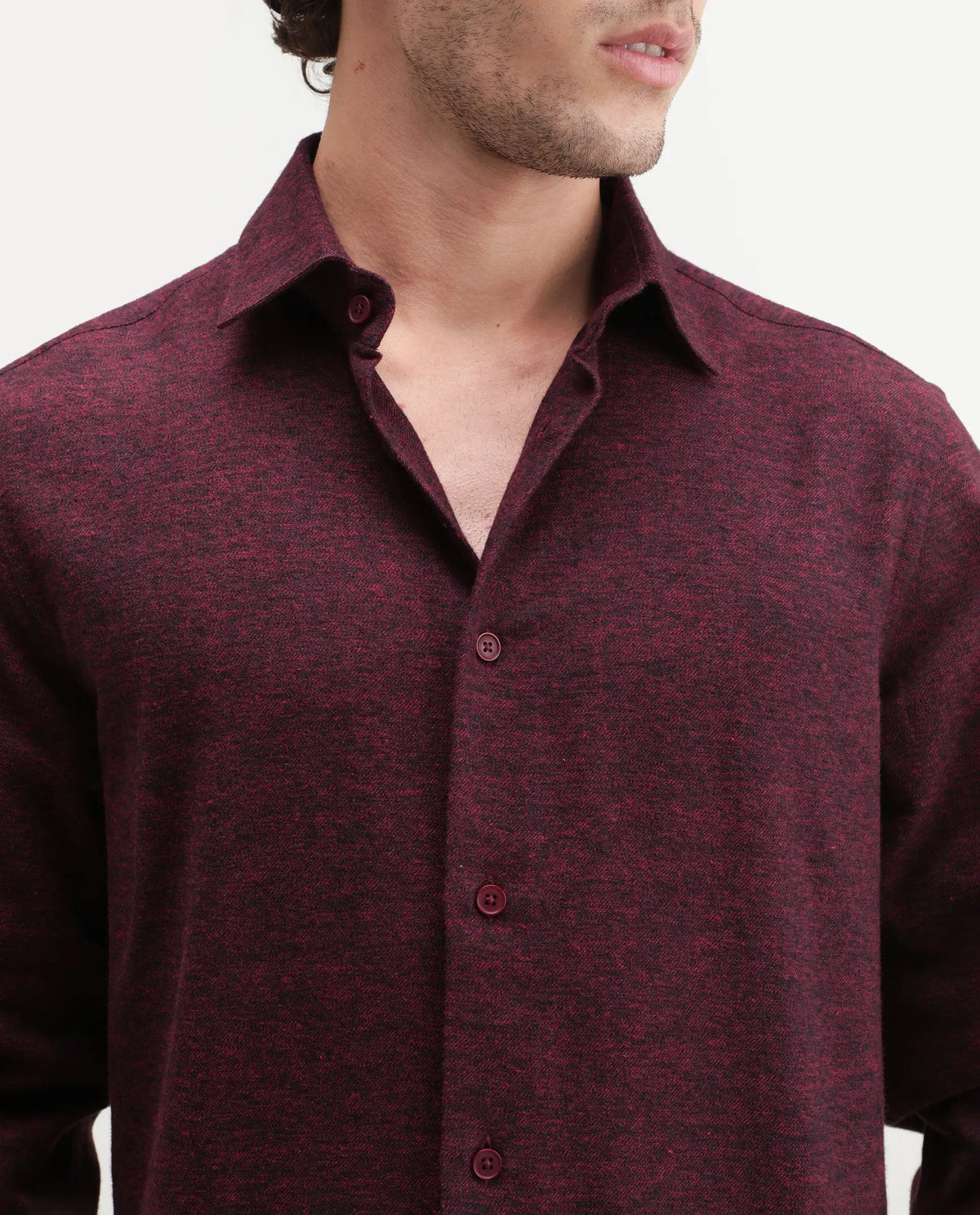 Rare Rabbit Men's Flark Dark Maroon Cotton Spread Collar Regular Plain Shirt