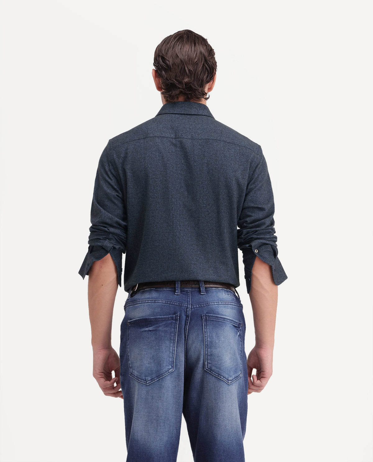 Rare Rabbit Men's Flark Dark Grey Cotton Spread Collar Regular Plain Shirt