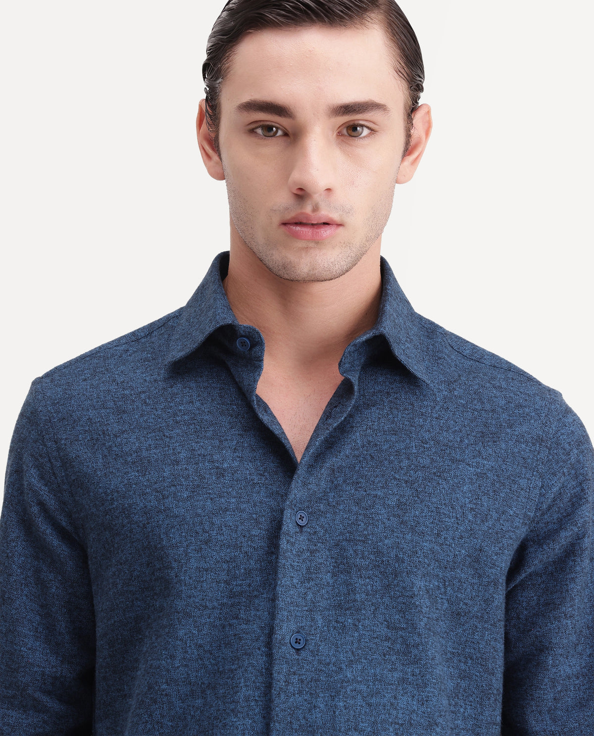Rare Rabbit Men's Flark Dark Blue Cotton Spread Collar Regular Plain Shirt