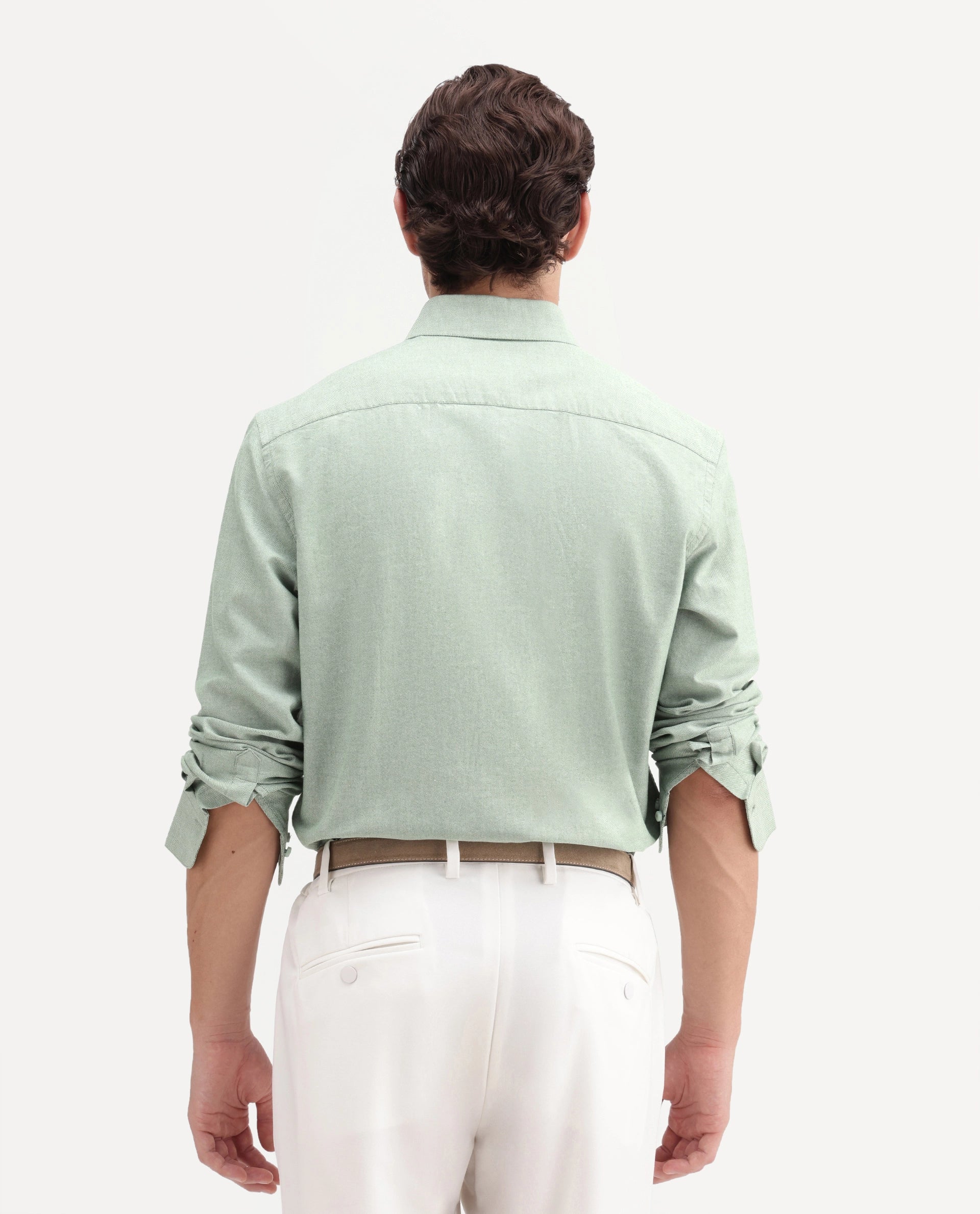 Rare Rabbit Men's Olise Green Cotton Button-Down Collar Regular Fit Plain Shirt