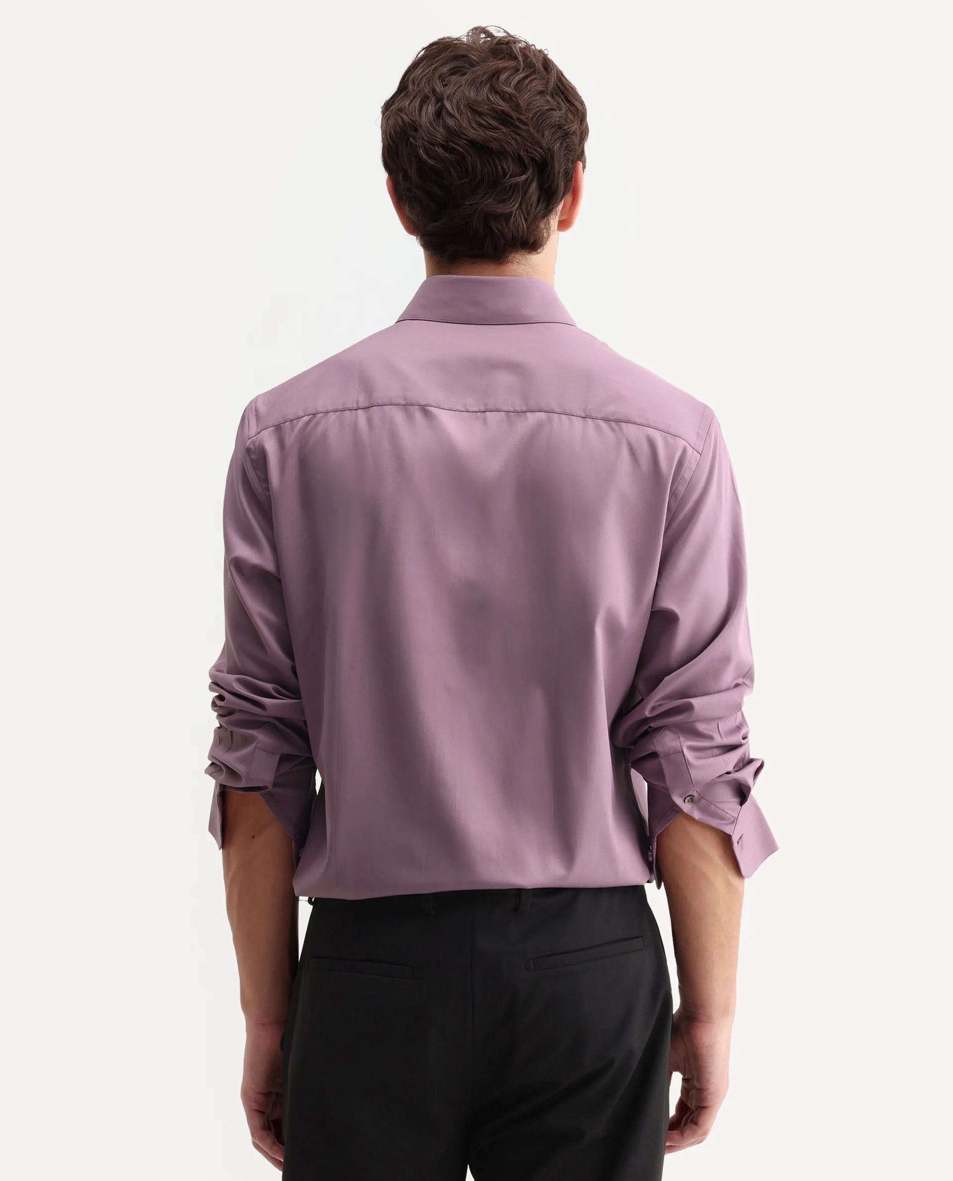 Rare Rabbit Men's Vorta Purple Polyester Blend Spread Collar Regular Plain Shirt