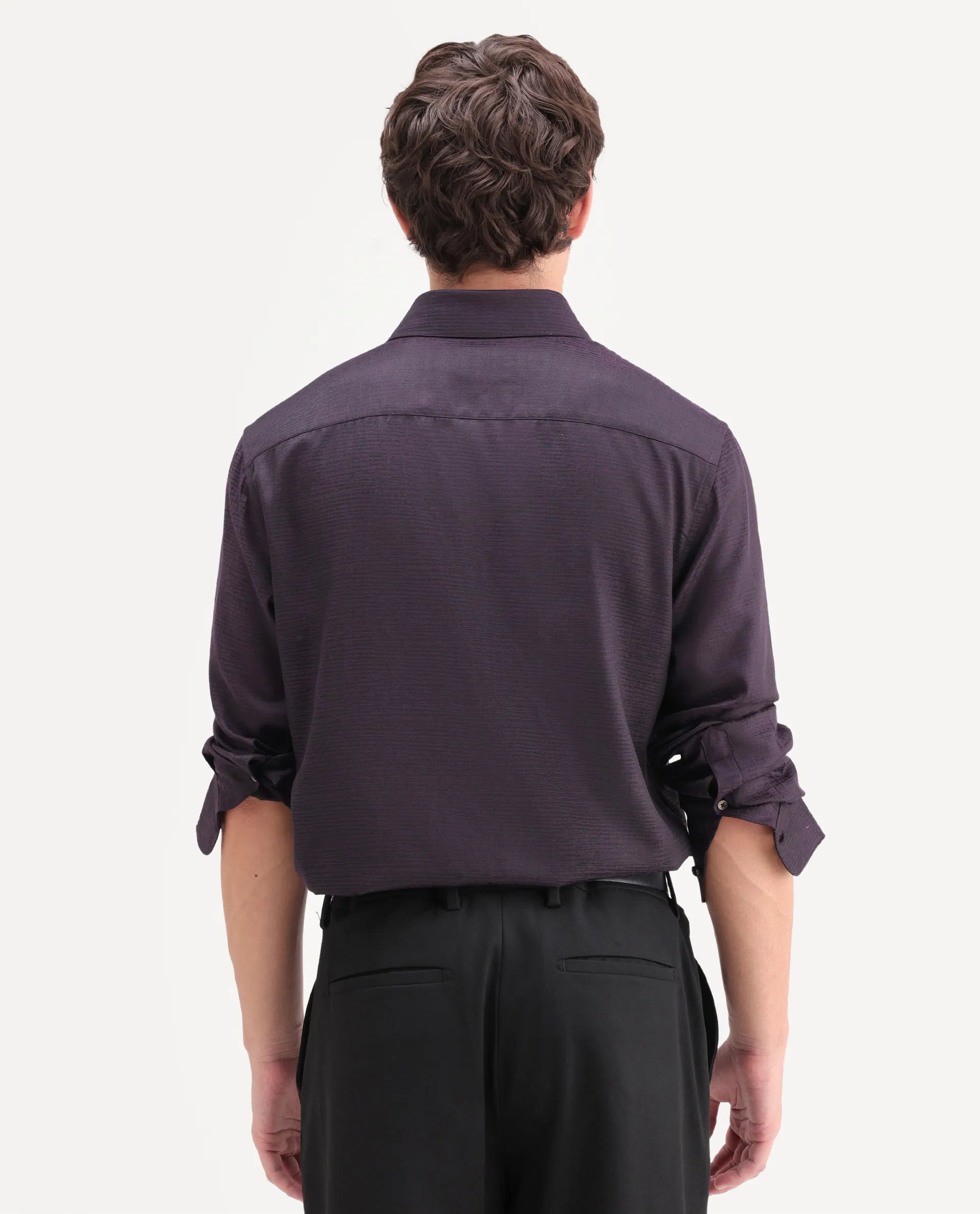 Rare Rabbit Men's Carl Dark Purple Polyester Blend Fabric Spread Collar Regular Fit Jacquard Shirt