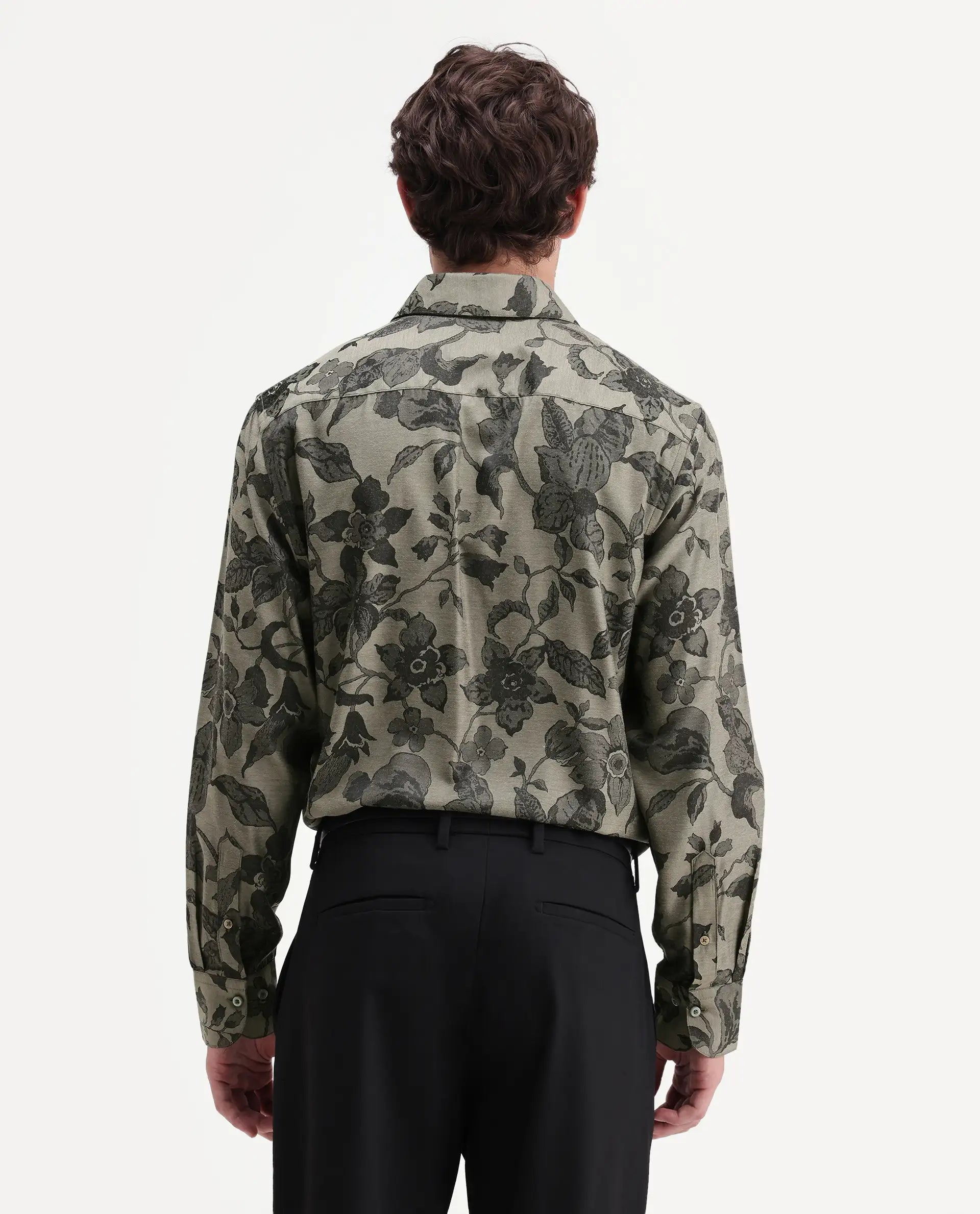 Rare Rabbit Men's Nomo Dark Green Polyester Blend Fabric Spread Collar Regular Fit Floral Print Shirt