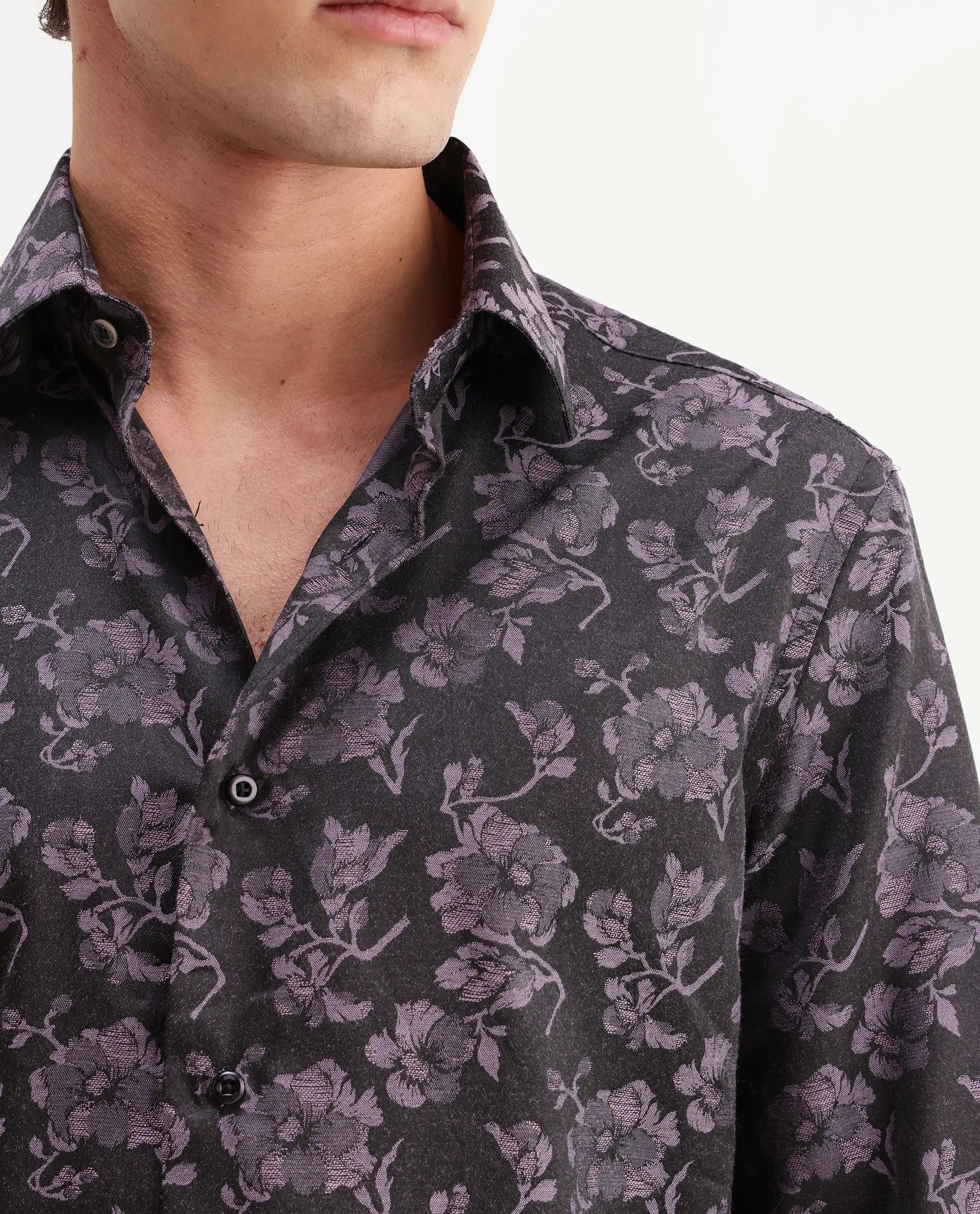 Rare Rabbit Men's Koba Dark Purple Polyester Blend Fabric Spread Collar Regular Fit Floral Print Shirt