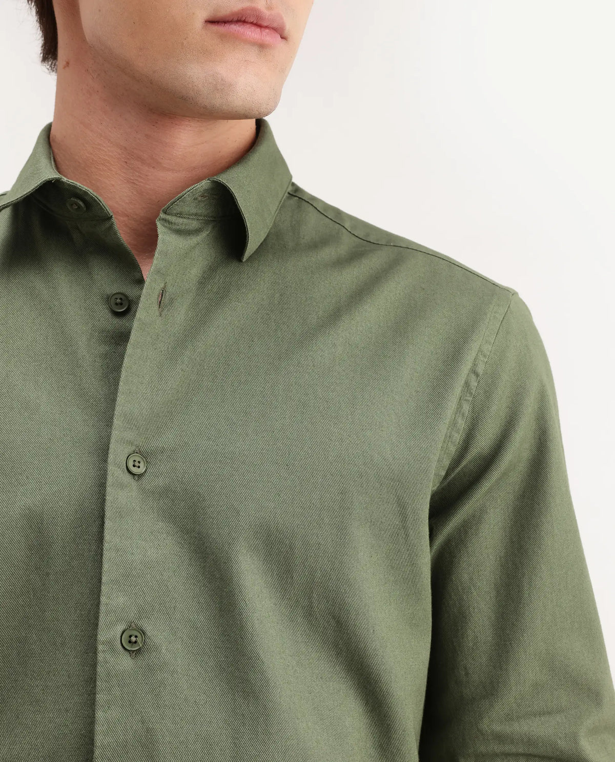 Rare Rabbit Men's Sern Dusky Green Cotton Spread Collar Button Regular Plain Shirt