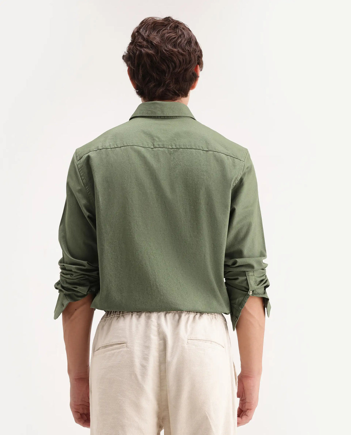Rare Rabbit Men's Sern Dusky Green Cotton Spread Collar Button Regular Plain Shirt