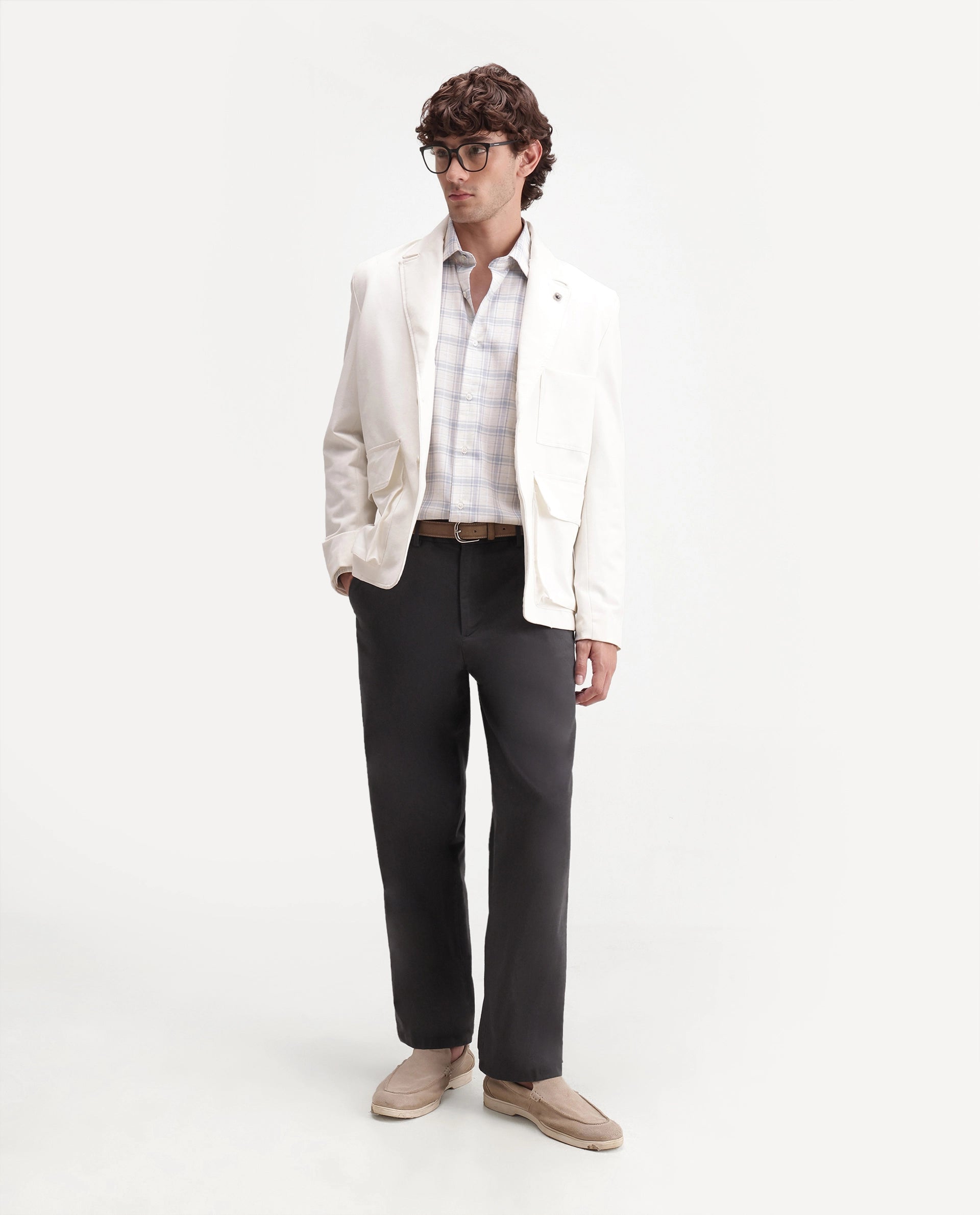 Rare Rabbit Men's Forge Dark Grey Linen Blend Fabric Regular Fit Plain Trouser