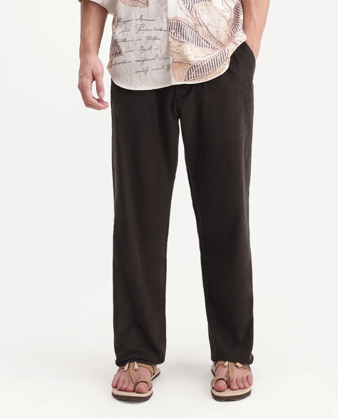 Rare Rabbit Men's Chant-B Dark Brown Cotton Straight Fit Length Trouser