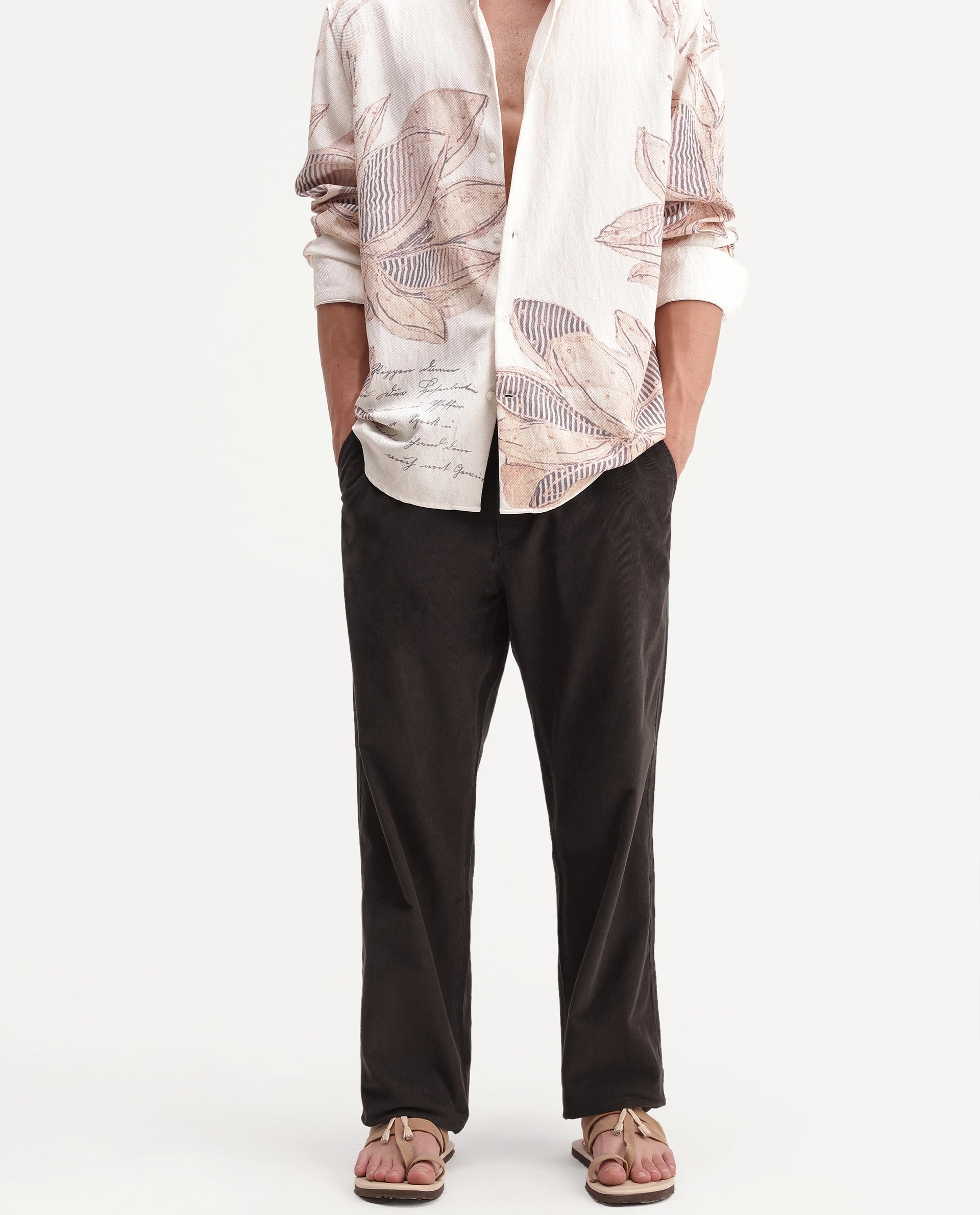 Rare Rabbit Men's Chant-B Dark Brown Cotton Straight Fit Length Trouser