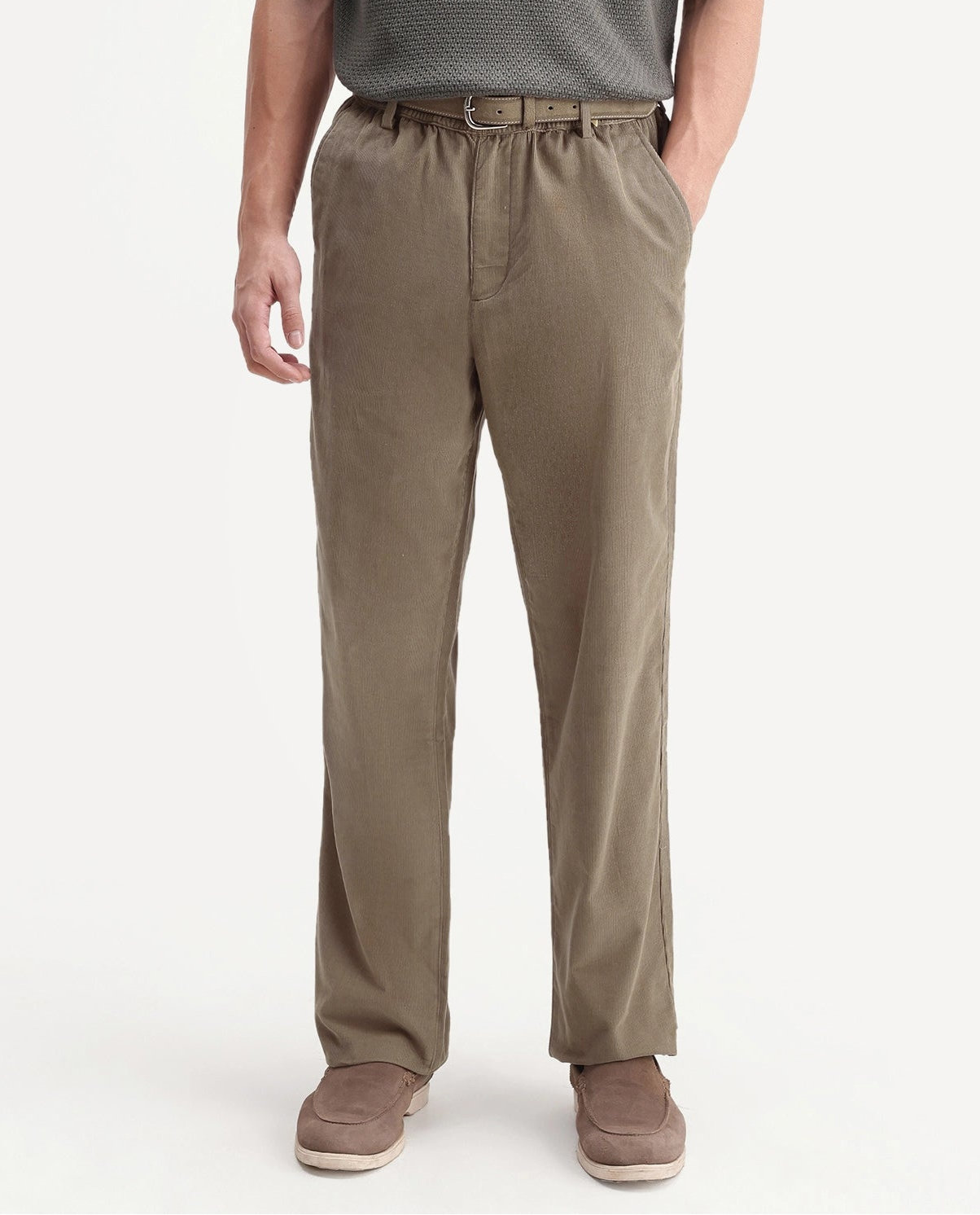 Rare Rabbit Men's Chant-B Dark Beige Cotton Straight Fit Regular Length Trouser