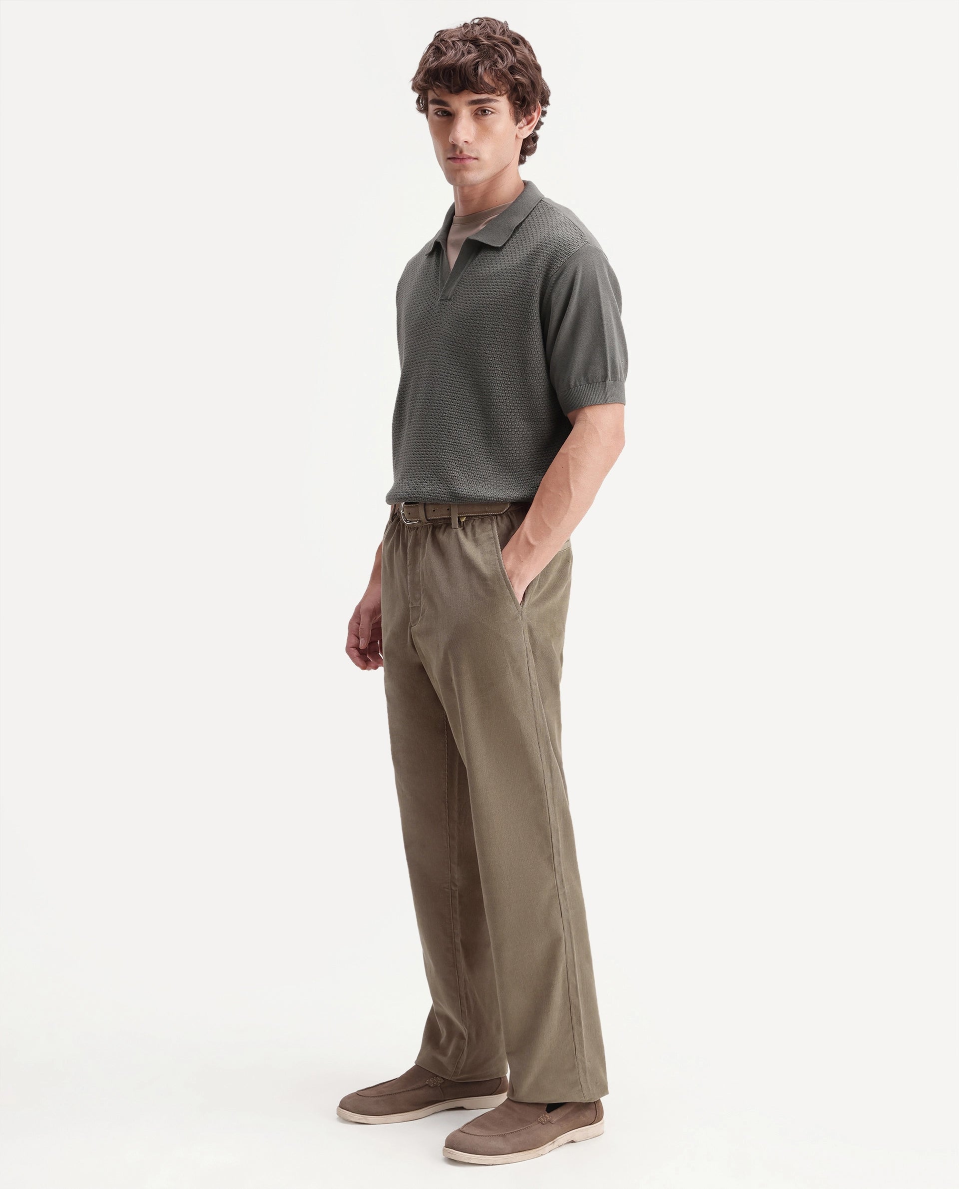 Rare Rabbit Men's Chant-B Dark Beige Cotton Straight Fit Regular Length Trouser