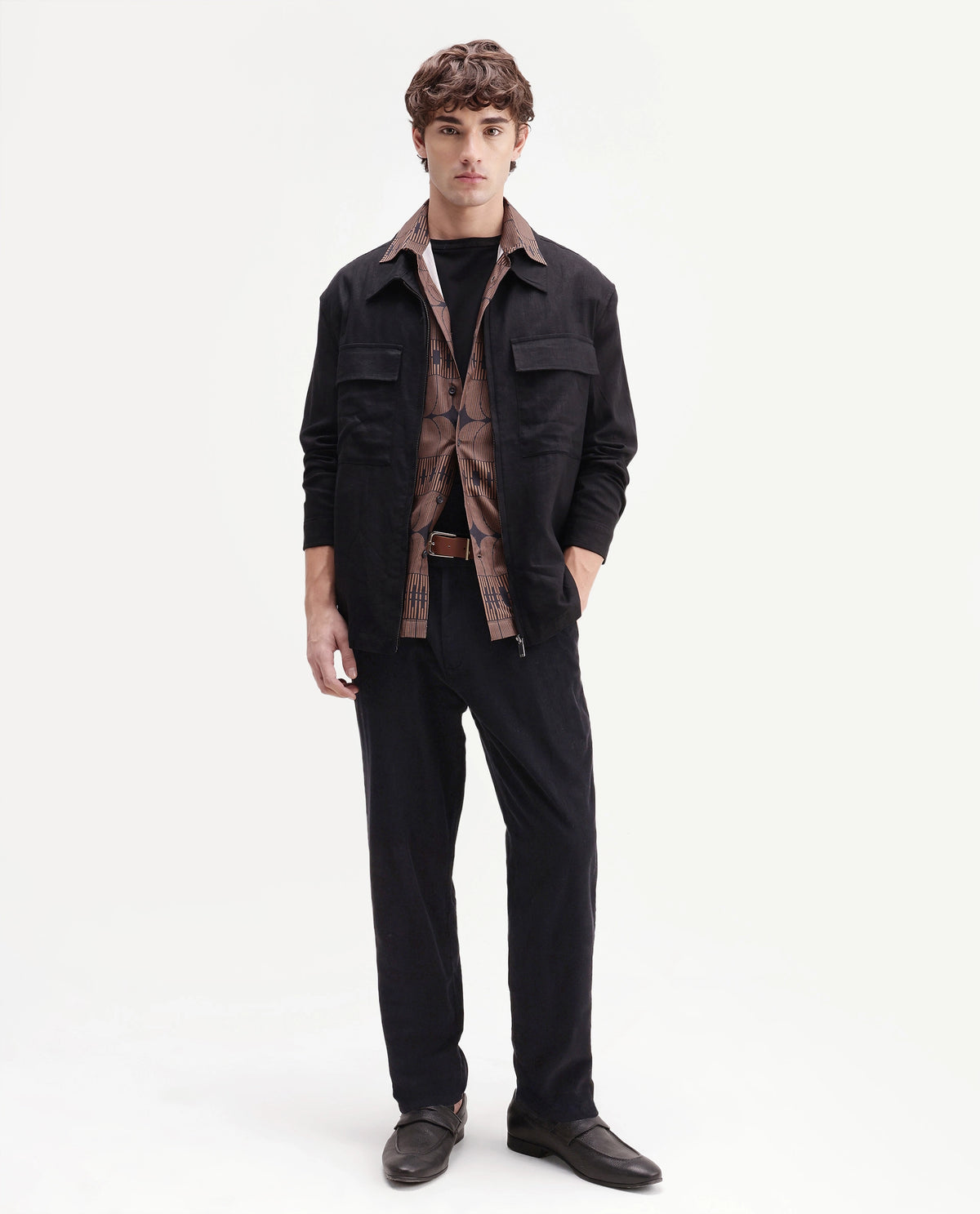 Rare Rabbit Men's Chans Black Cotton Straight Fit Length Plain Trouser