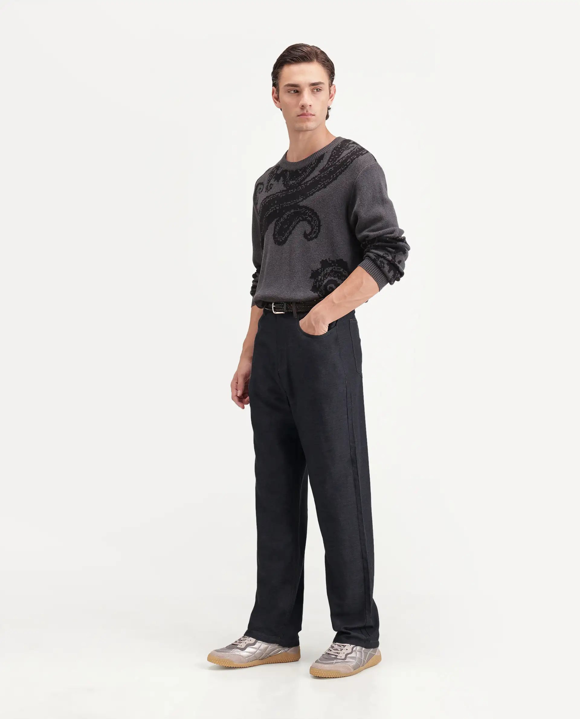 Rare Rabbit Men's Widow-B Black Cotton Blend Fabric Regular Fit Plain Trouser