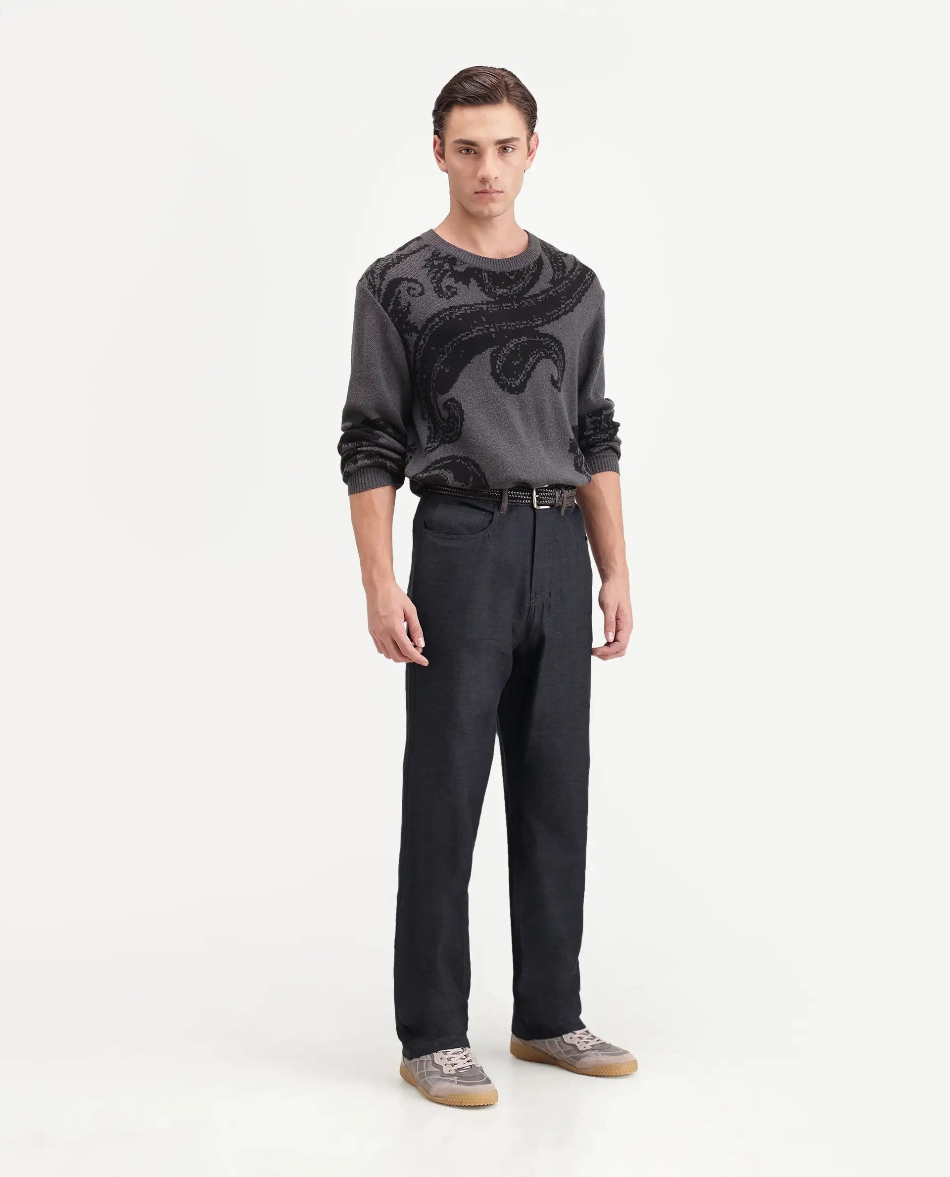Rare Rabbit Men's Widow-B Black Cotton Blend Fabric Regular Fit Plain Trouser