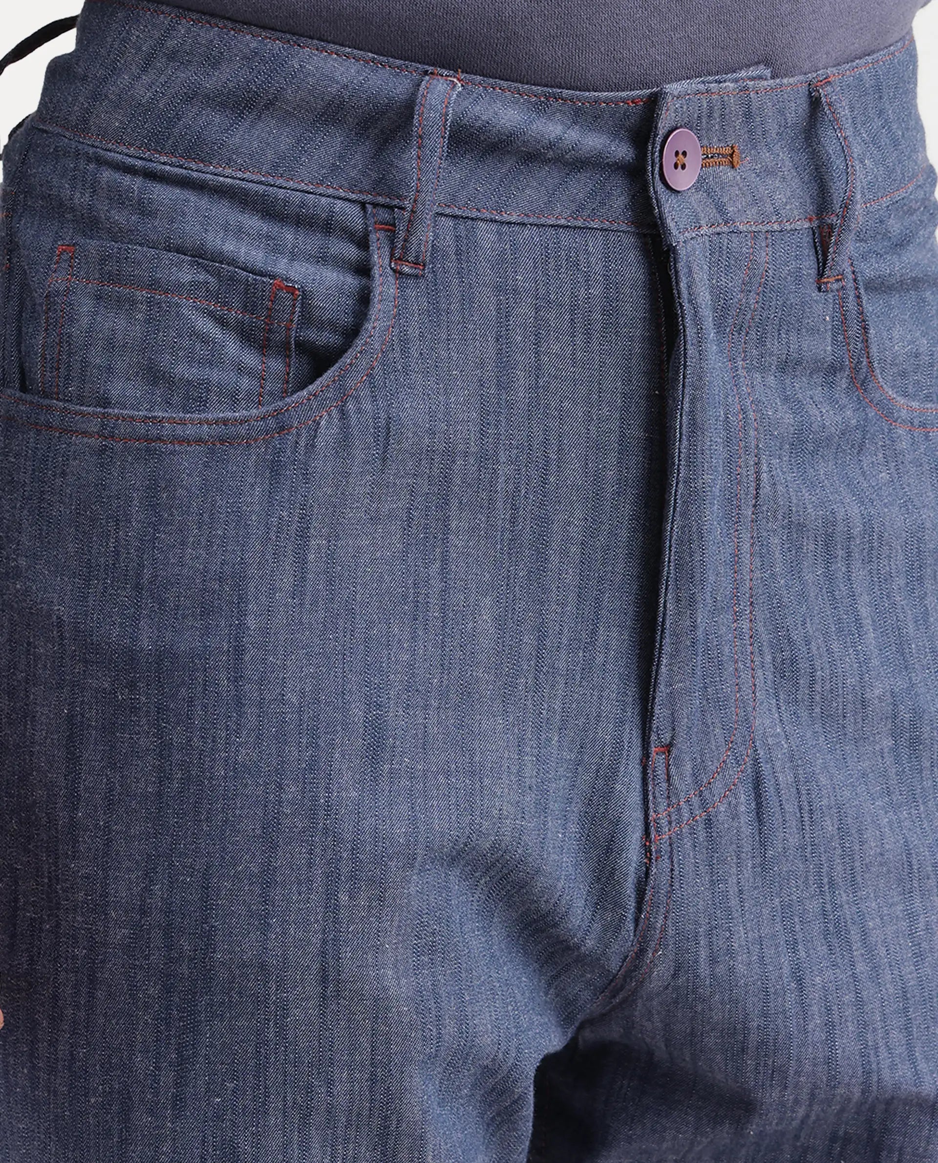 Rare Rabbit Men's Bettle-B Dark Blue Cotton Blend Fabric Regular Fit Plain Trouser
