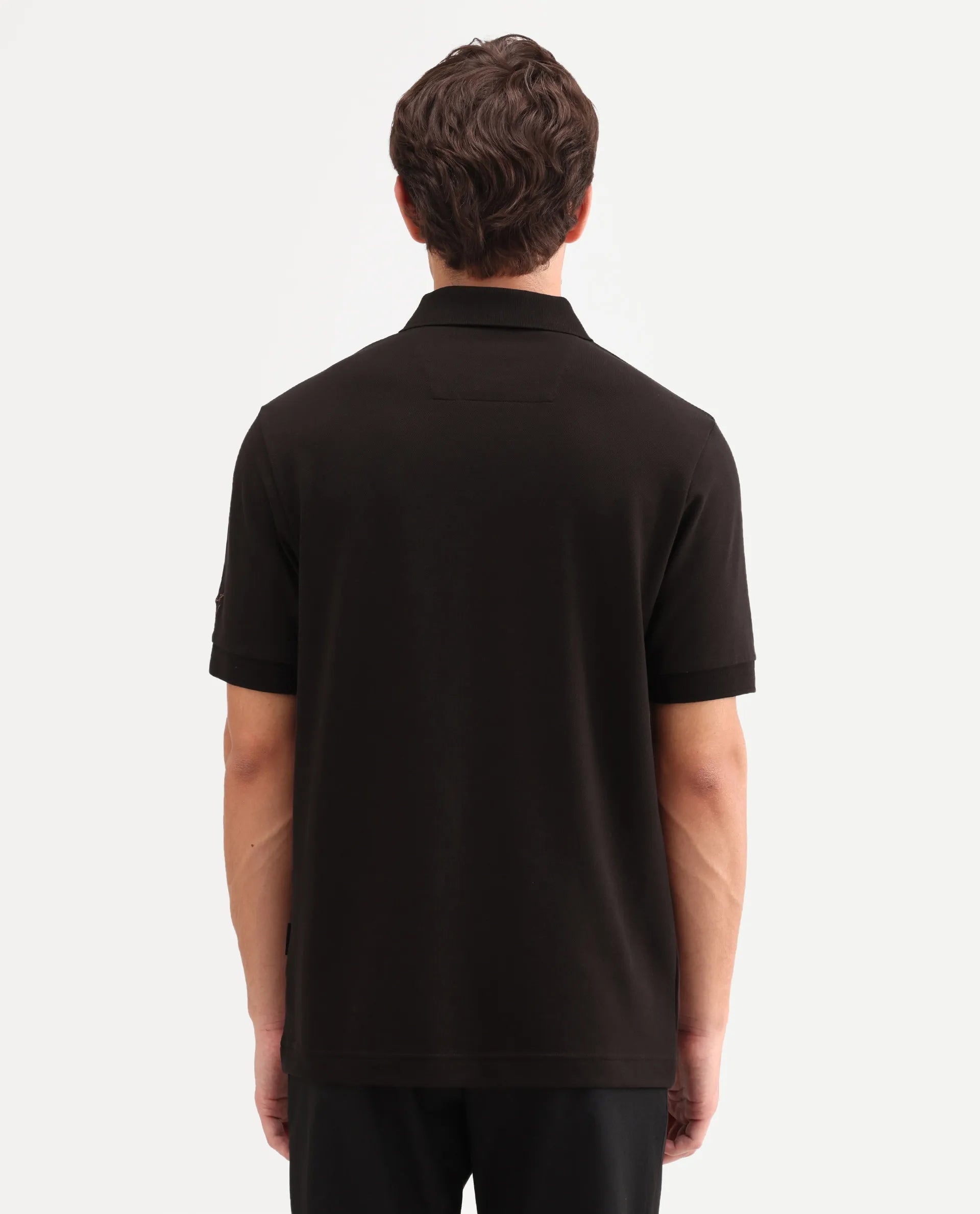 Rare Rabbit Men's Fur Brown Cotton Fabric Spread Collar Regular Fit Embroidered Polo