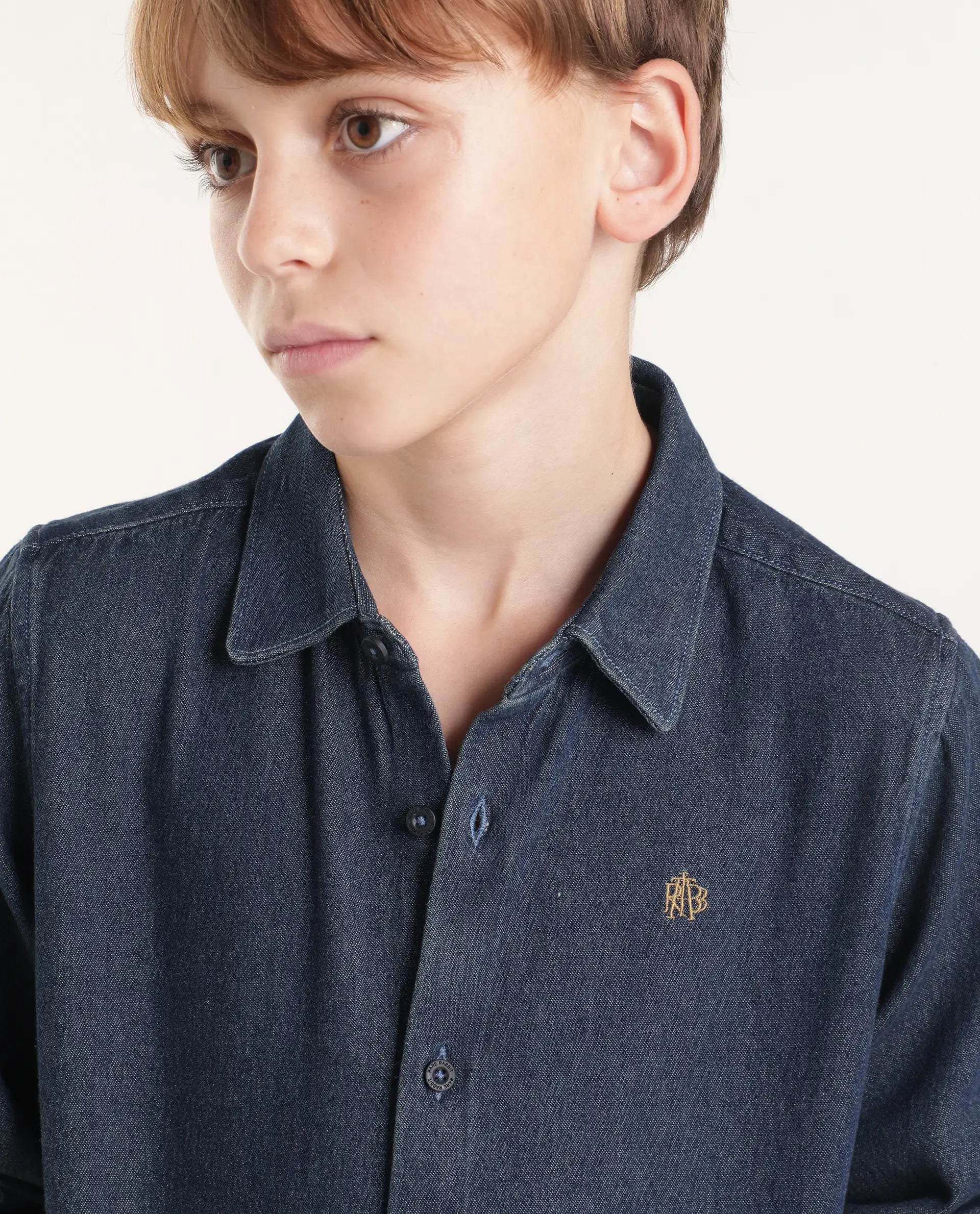 Rare Ones Kids Saiot Dark Blue Cotton Blend Fabric Button Closure Regular Fit Shirt