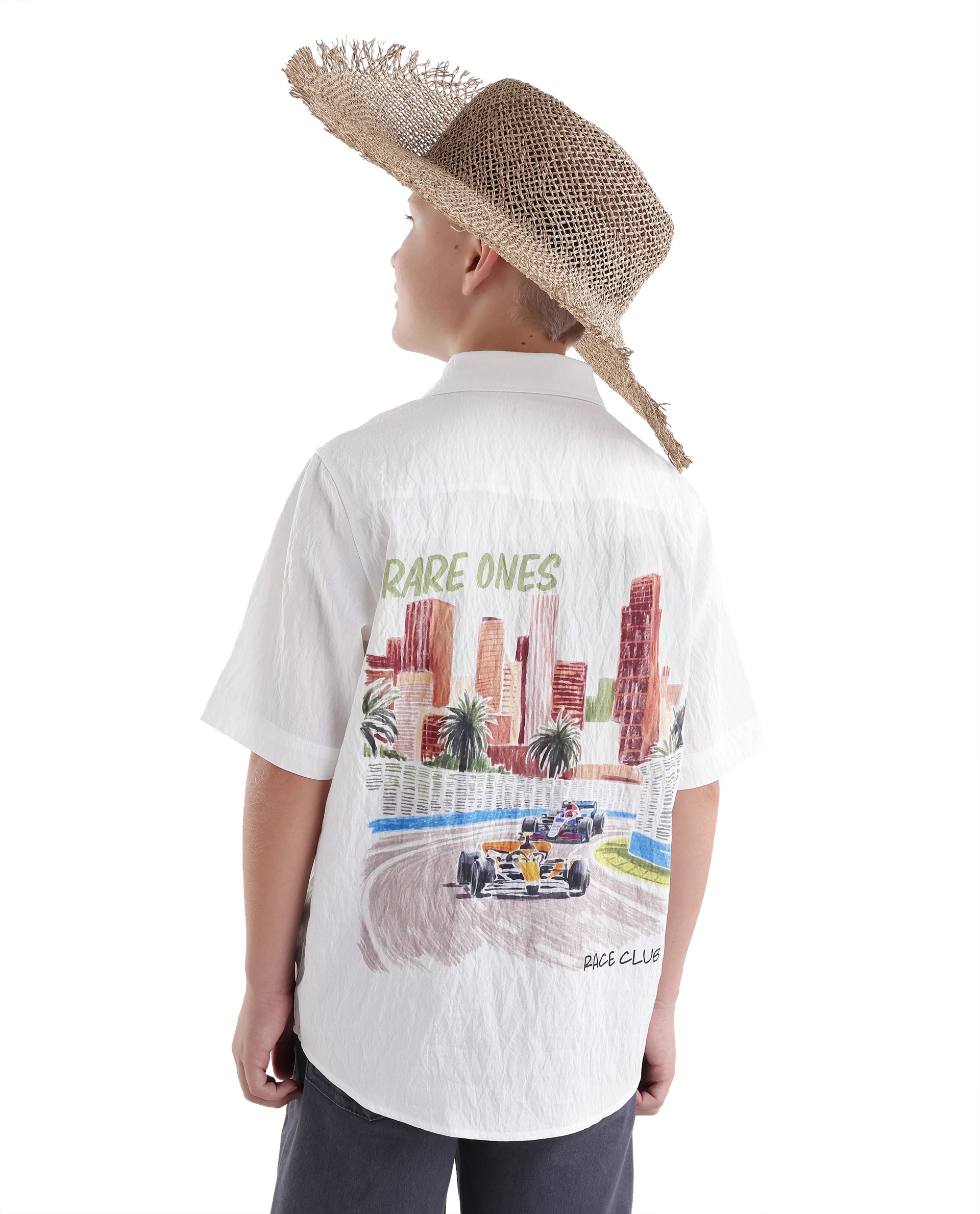 Rare Ones Kids Emory White Viscose Blend Fabric Button Closure Regular Fit Shirt
