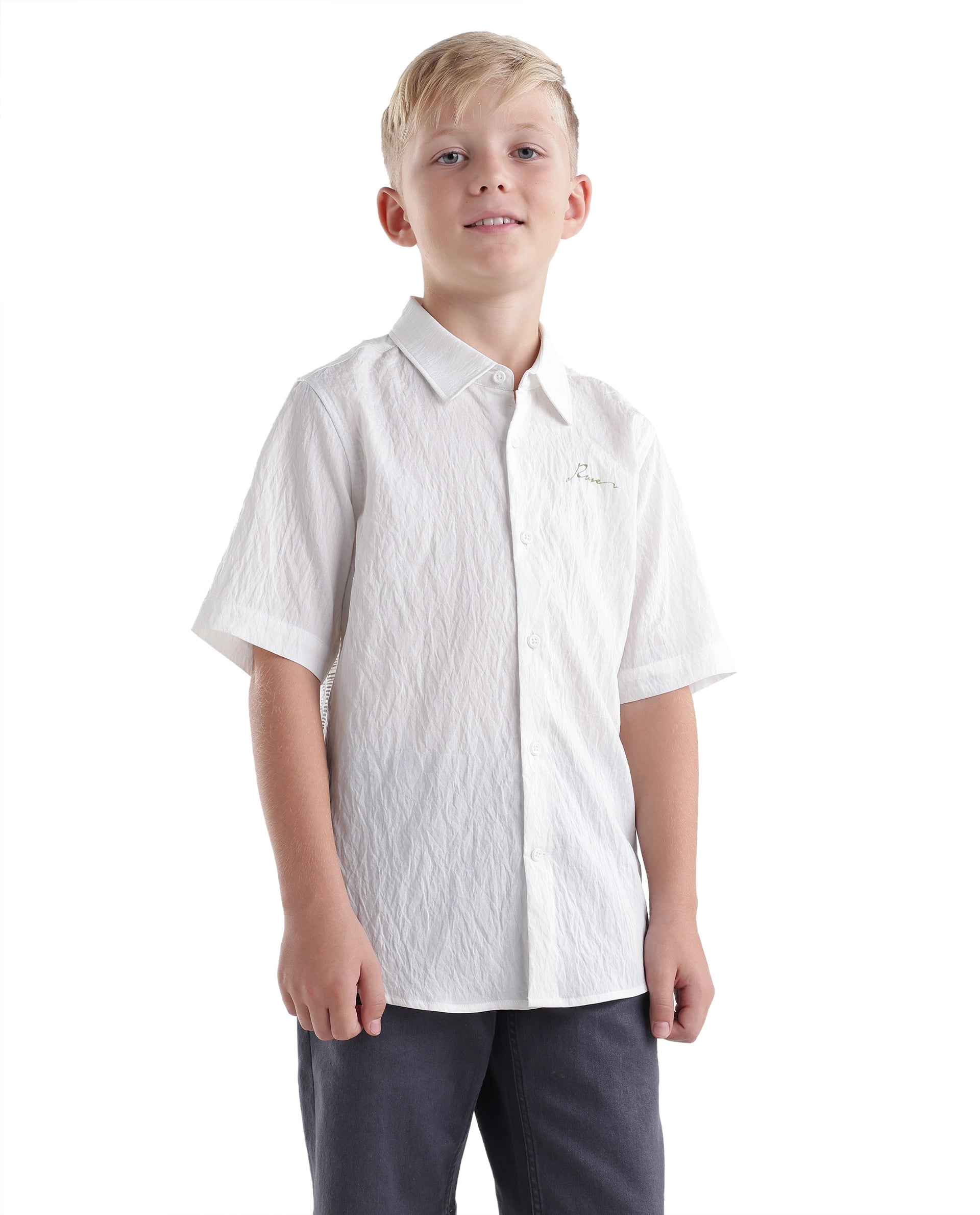 Rare Ones Kids Emory White Viscose Blend Fabric Button Closure Regular Fit Shirt