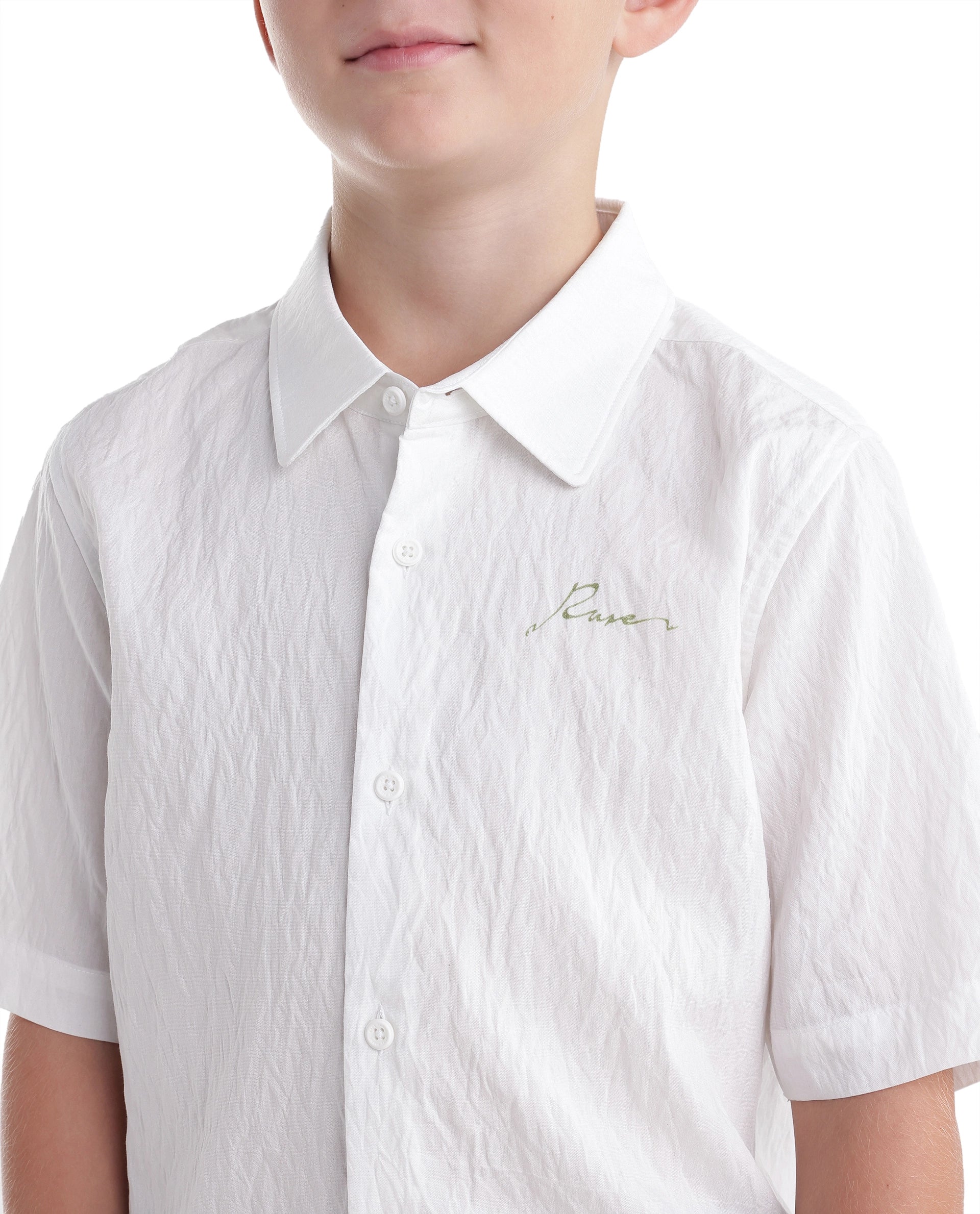 Rare Ones Kids Emory White Viscose Blend Fabric Button Closure Regular Fit Shirt