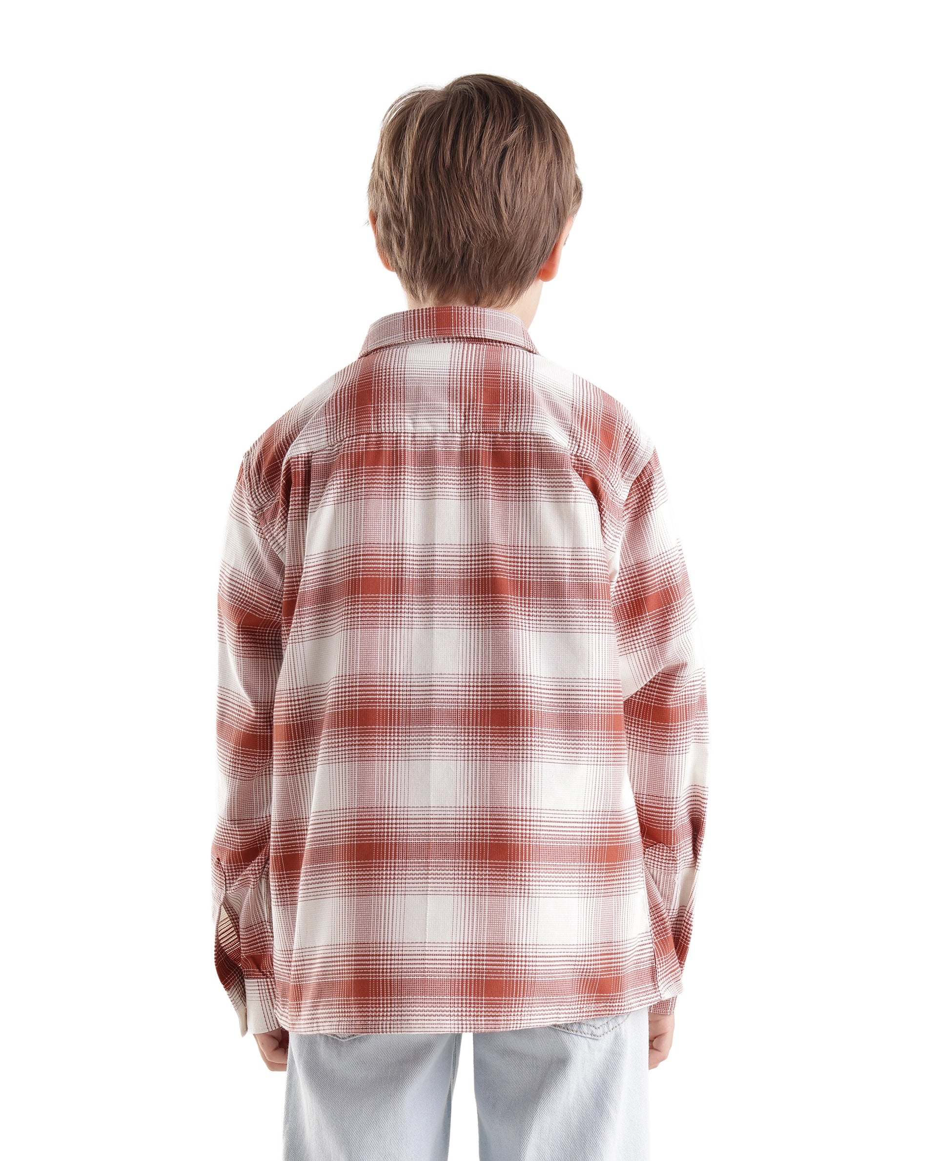 Rare Ones Kids Zhek Rust Cotton Blend Fabric Button Closure Relaxed Fit Shirt
