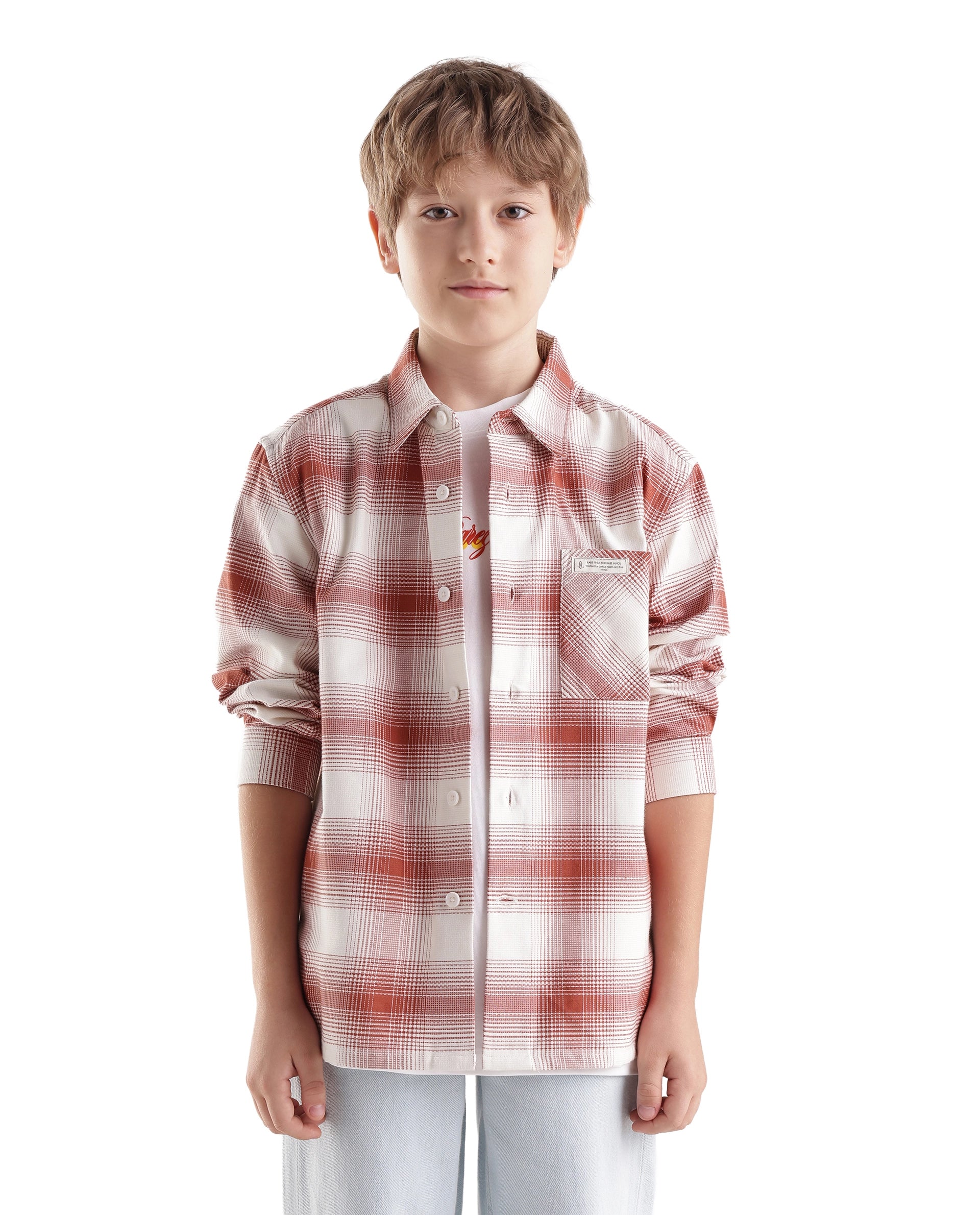 Rare Ones Kids Zhek Rust Cotton Blend Fabric Button Closure Relaxed Fit Shirt