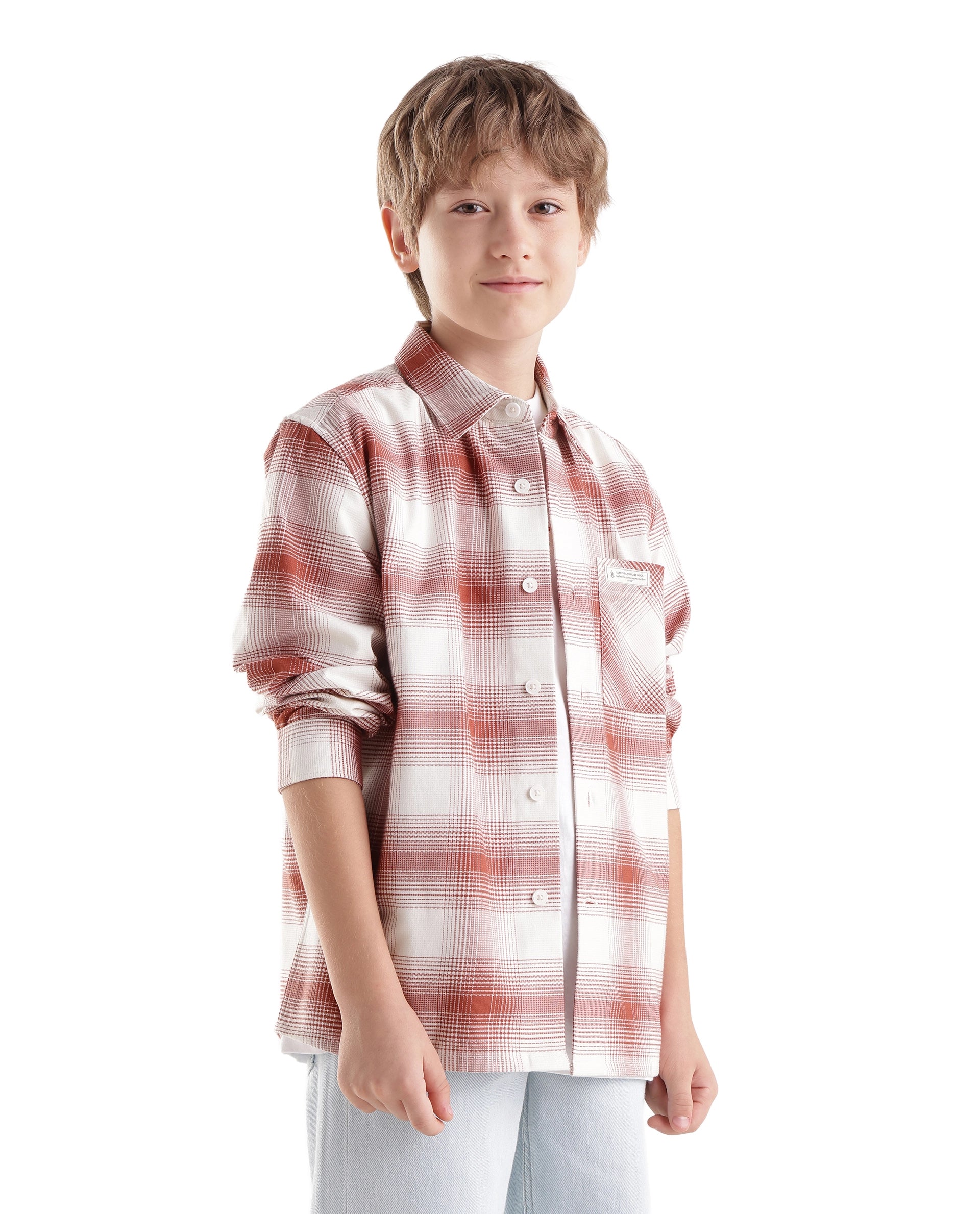 Rare Ones Kids Zhek Rust Cotton Blend Fabric Button Closure Relaxed Fit Shirt