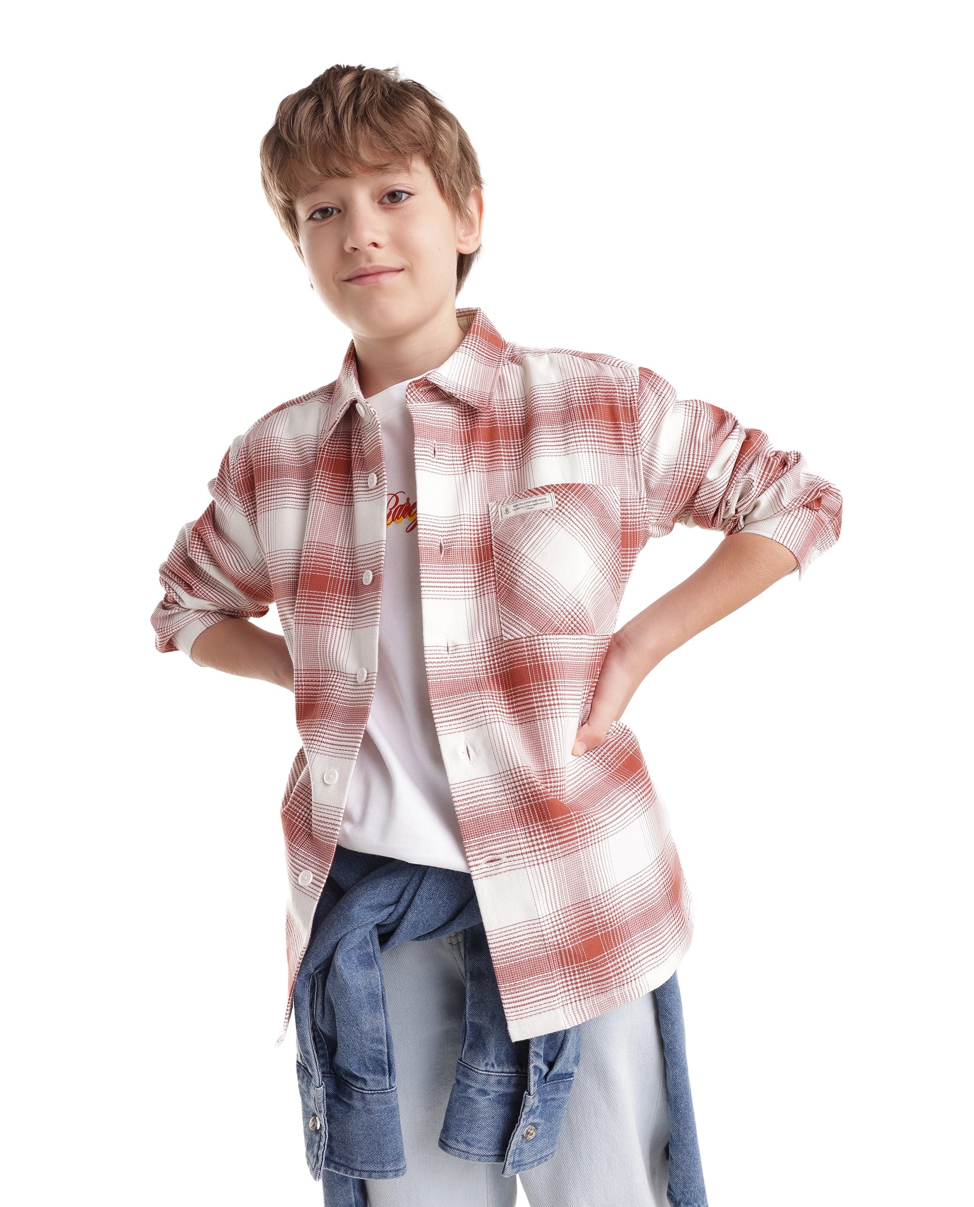 Rare Ones Kids Zhek Rust Cotton Blend Fabric Button Closure Relaxed Fit Shirt