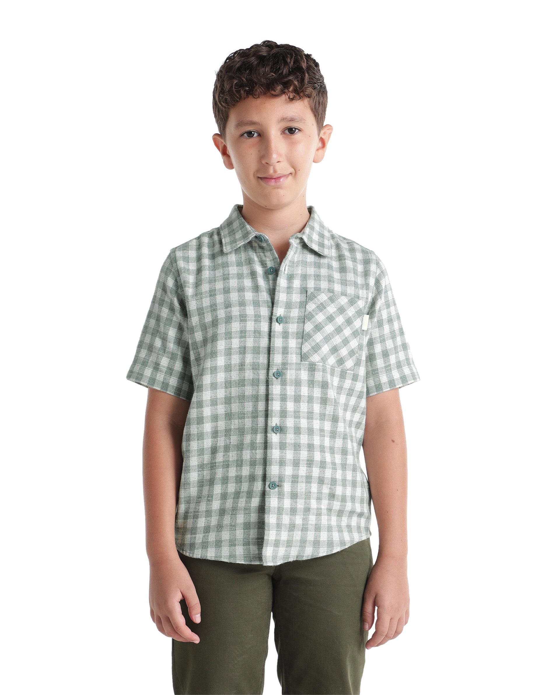 Rare Ones Kids Itel Dusky Green Cotton Fabric Button Closure Regular Fit Shirt