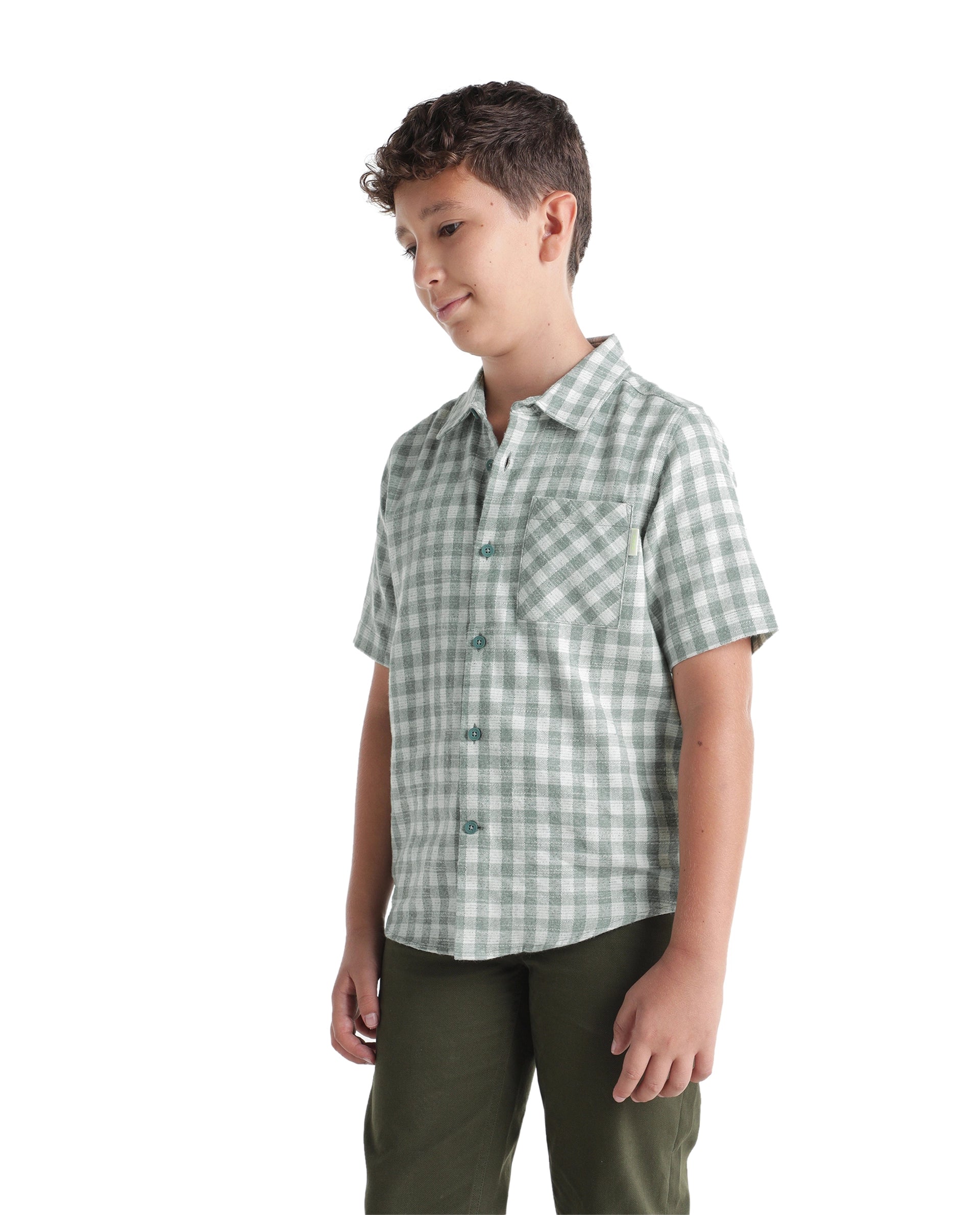 Rare Ones Kids Itel Dusky Green Cotton Fabric Button Closure Regular Fit Shirt