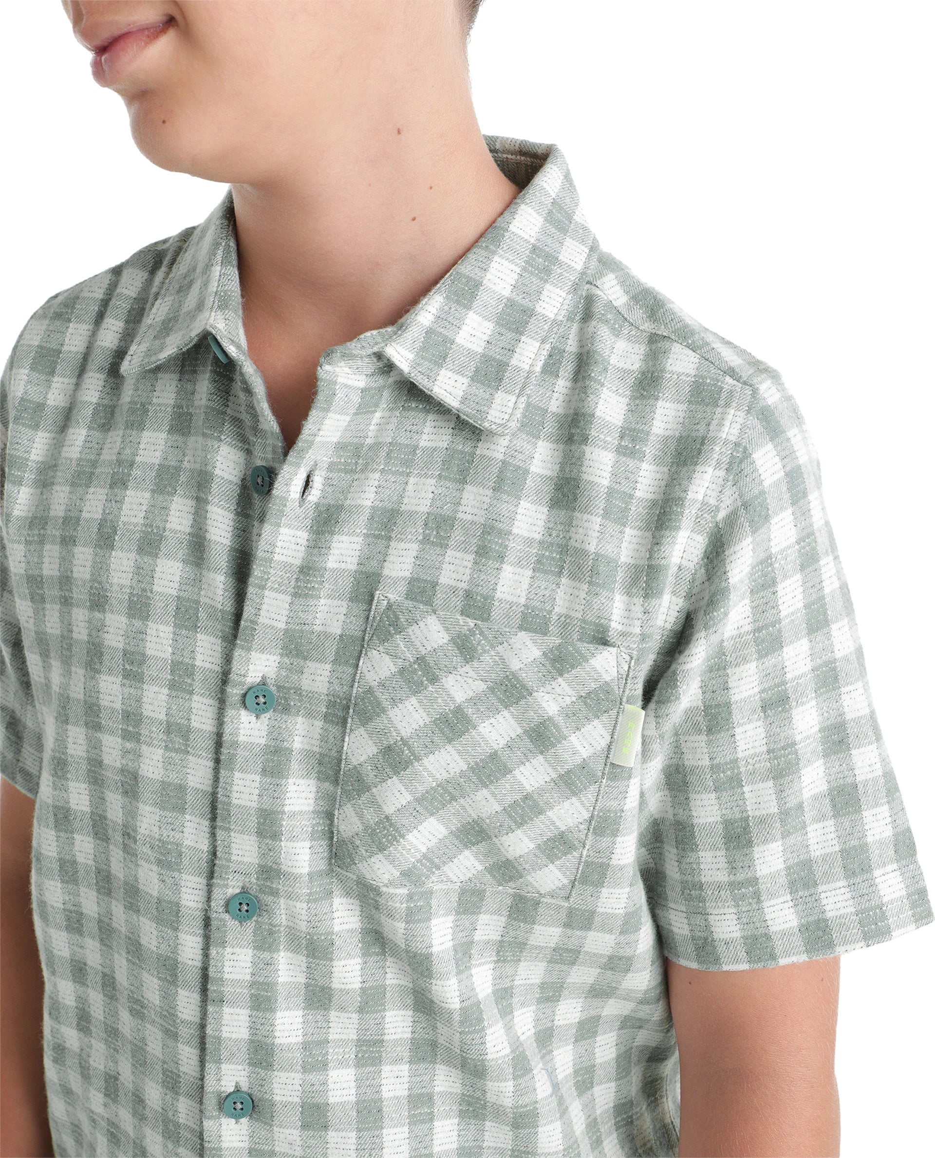 Rare Ones Kids Itel Dusky Green Cotton Fabric Button Closure Regular Fit Shirt