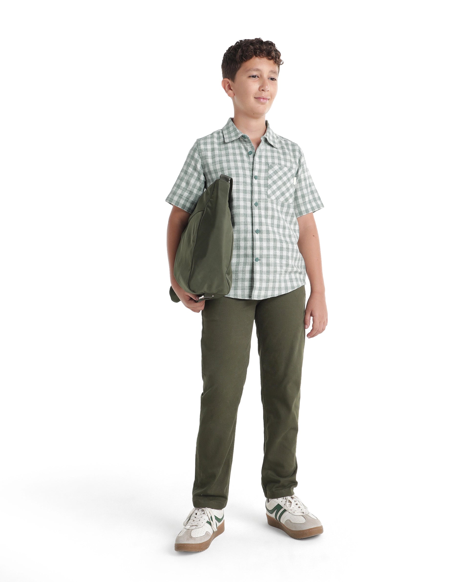Rare Ones Kids Itel Dusky Green Cotton Fabric Button Closure Regular Fit Shirt