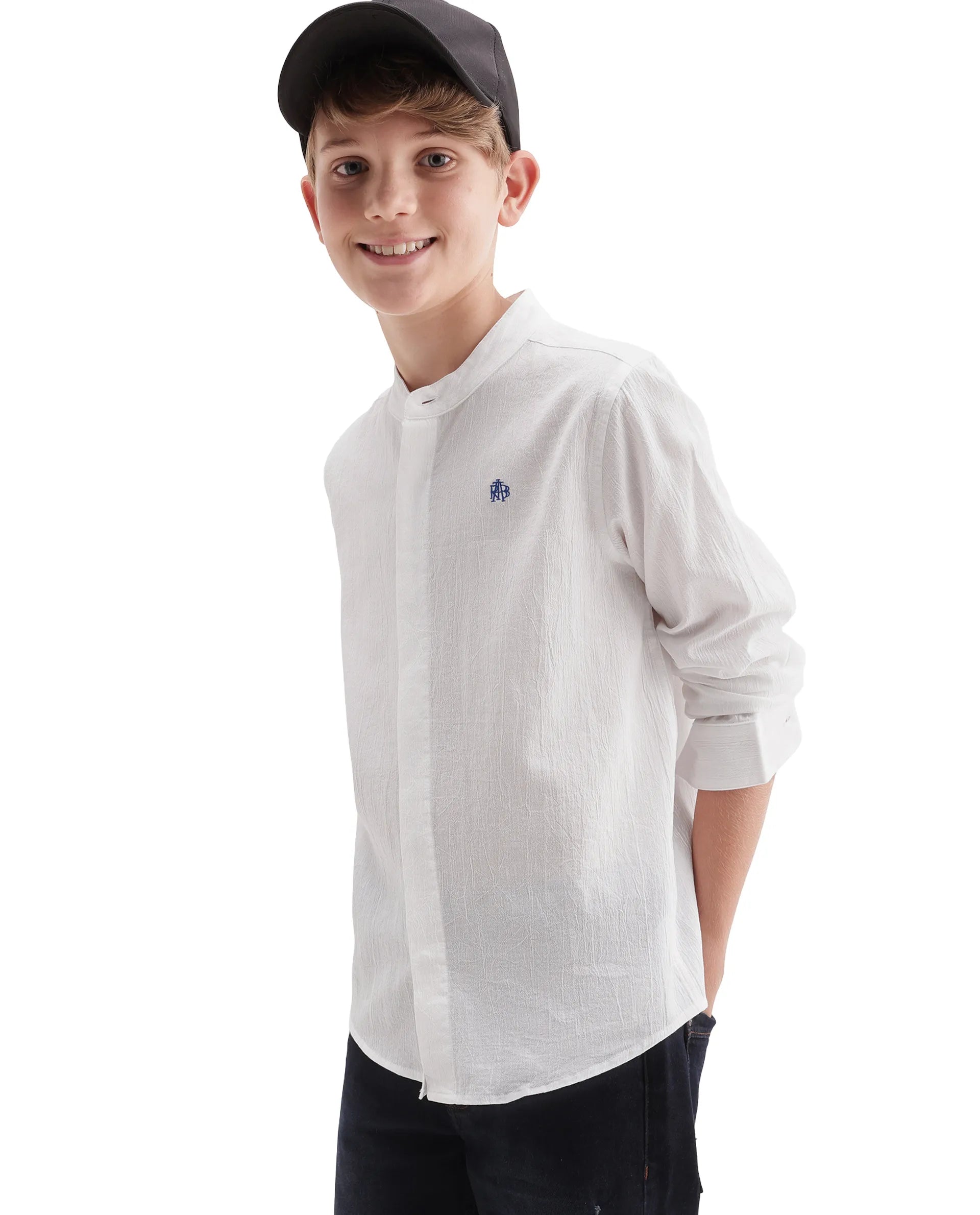 Rare Ones Kids Clin White Cotton Fabric Button Closure Regular Fit Shirt