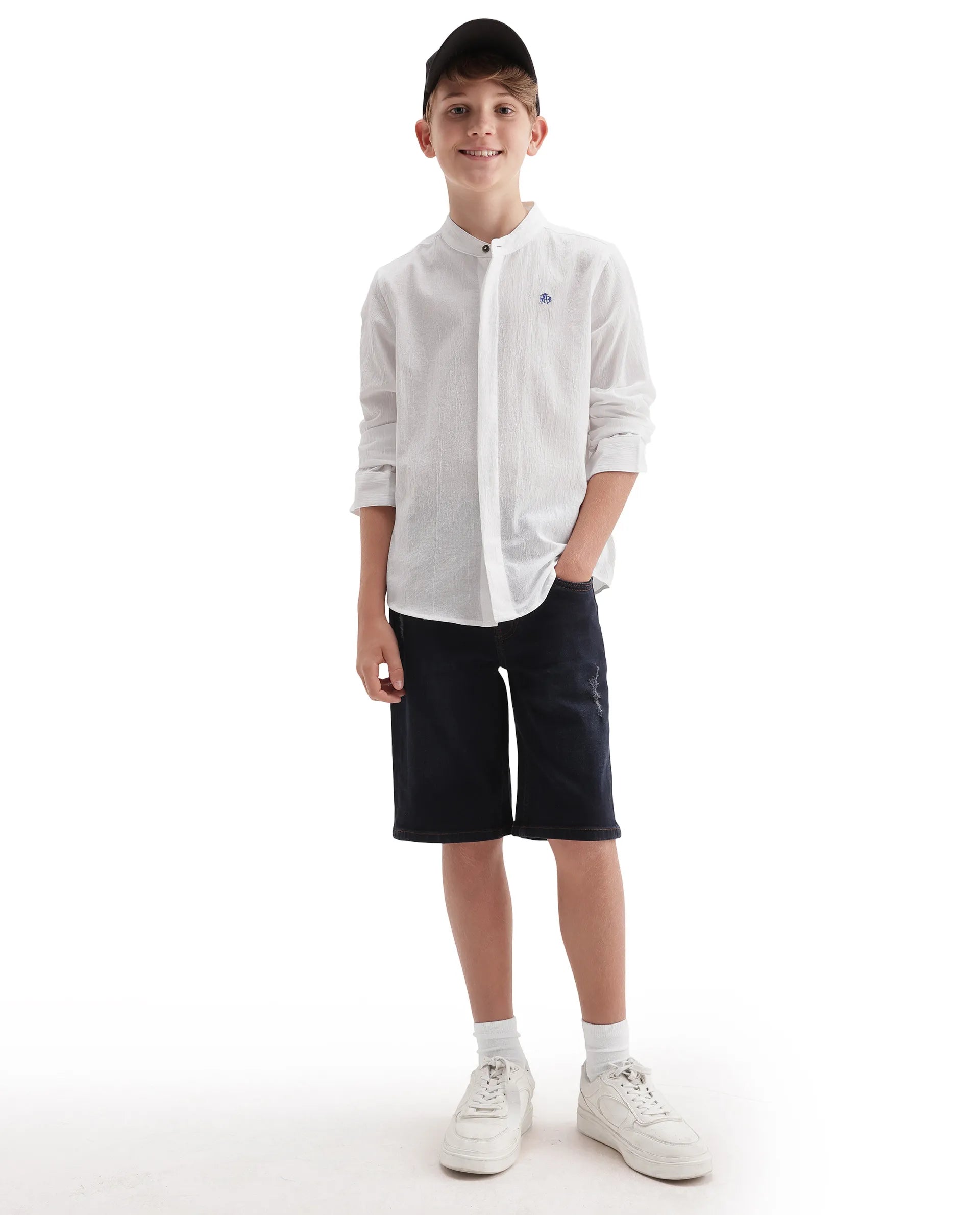 Rare Ones Kids Clin White Cotton Fabric Button Closure Regular Fit Shirt