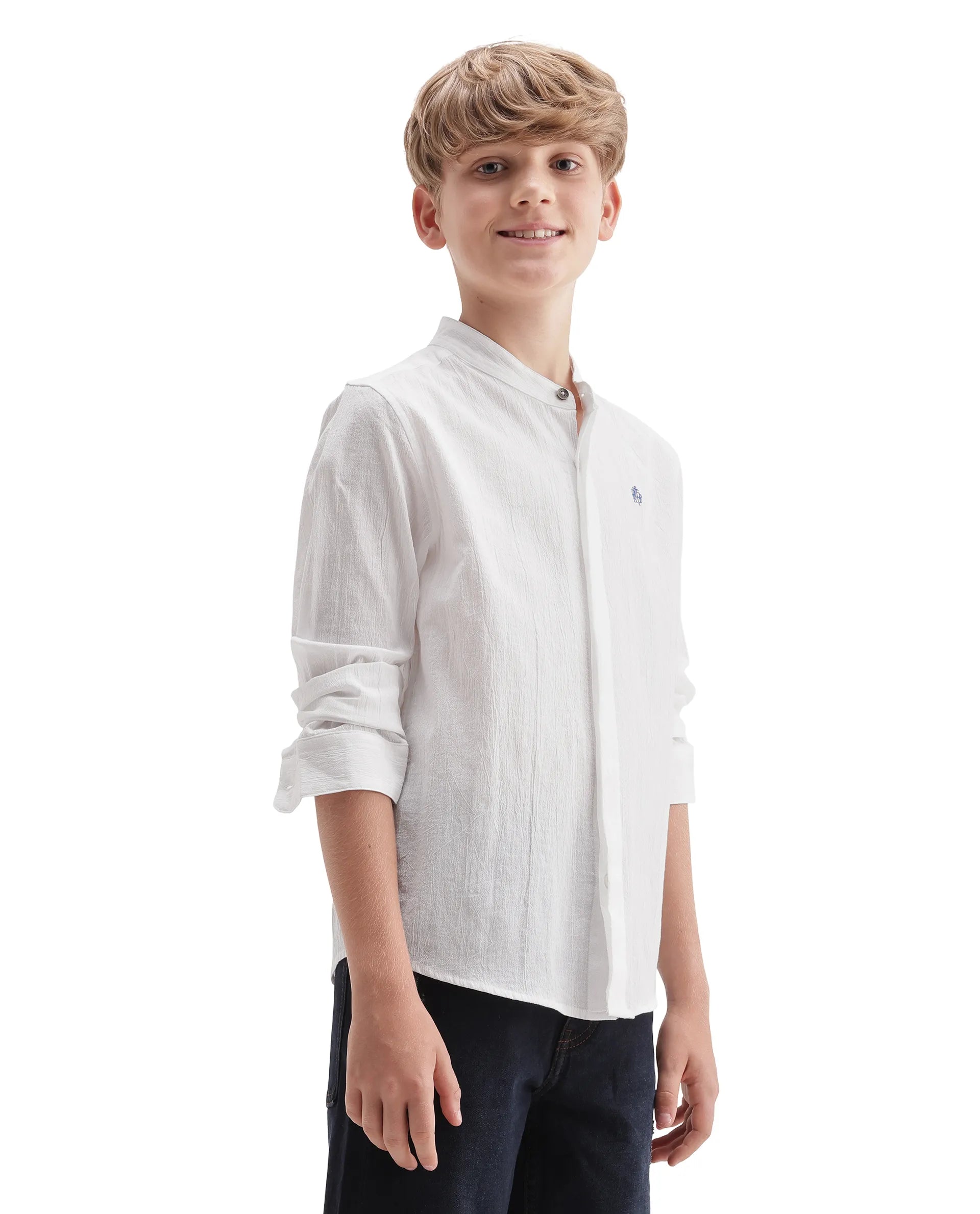 Rare Ones Kids Clin White Cotton Fabric Button Closure Regular Fit Shirt