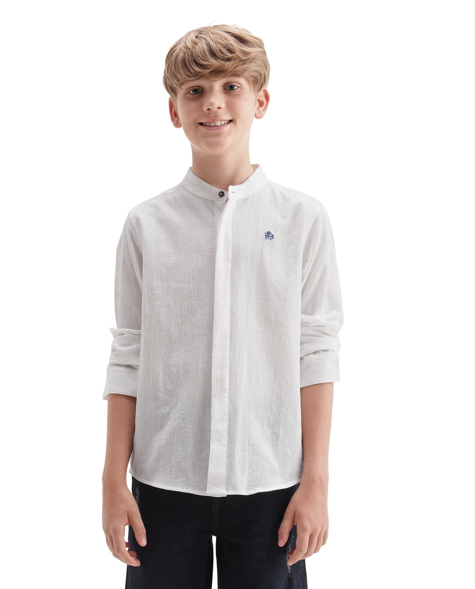 Rare Ones Kids Clin White Cotton Fabric Button Closure Regular Fit Shirt