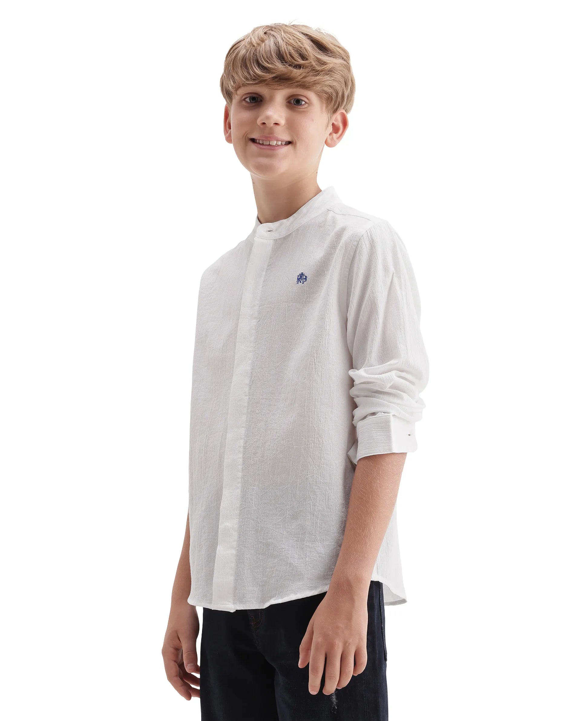 Rare Ones Kids Clin White Cotton Fabric Button Closure Regular Fit Shirt