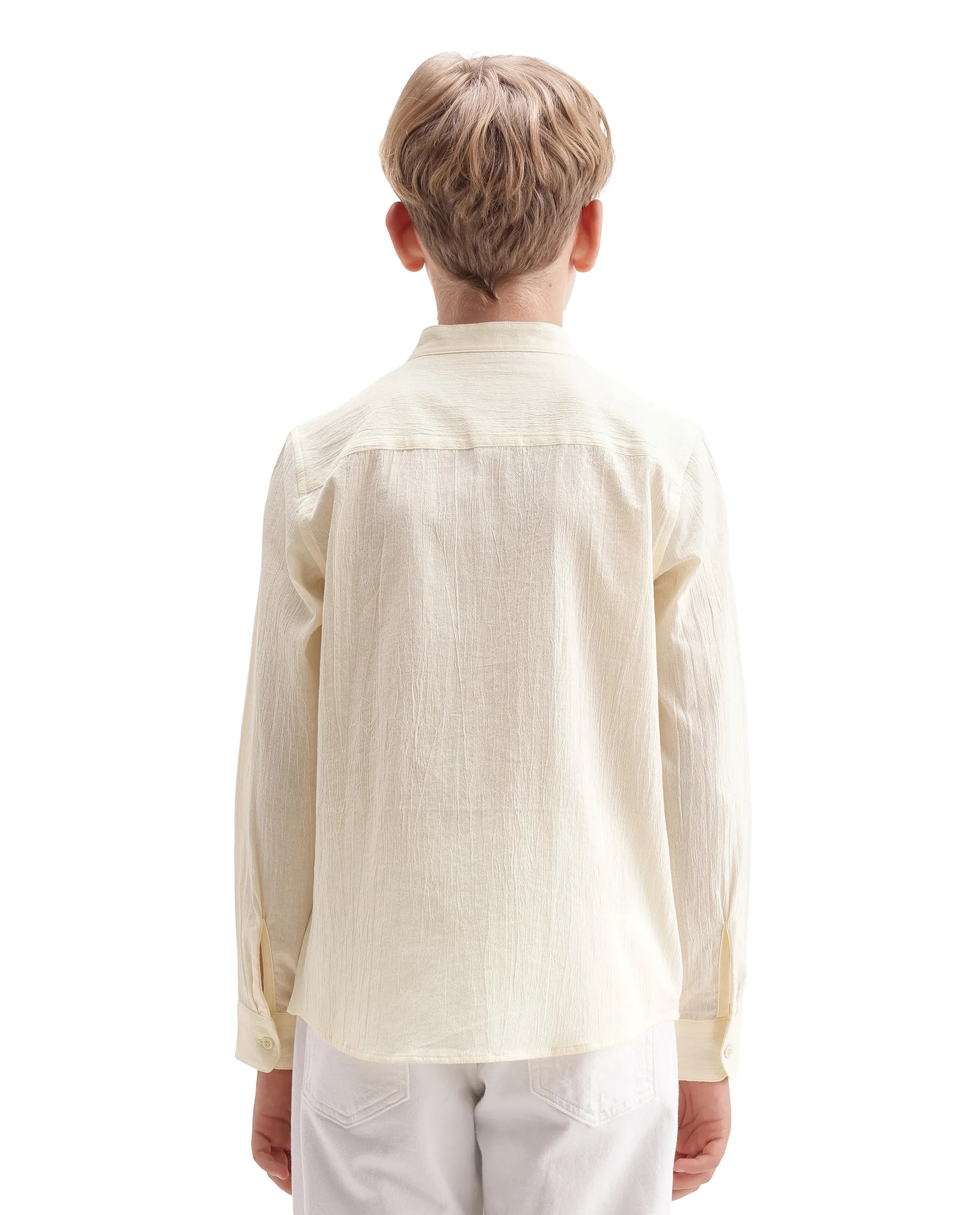Rare Ones Kids Clin Off White Cotton Fabric Button Closure Regular Fit Shirt