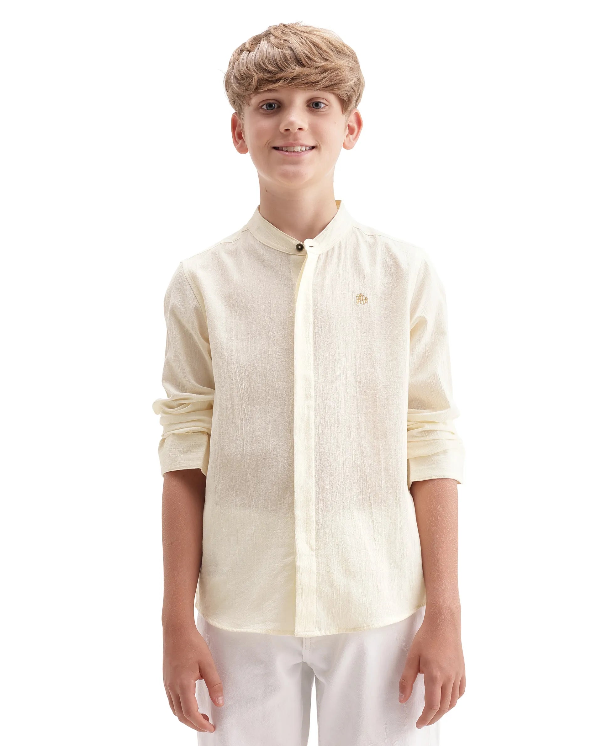 Rare Ones Kids Clin Off White Cotton Fabric Button Closure Regular Fit Shirt