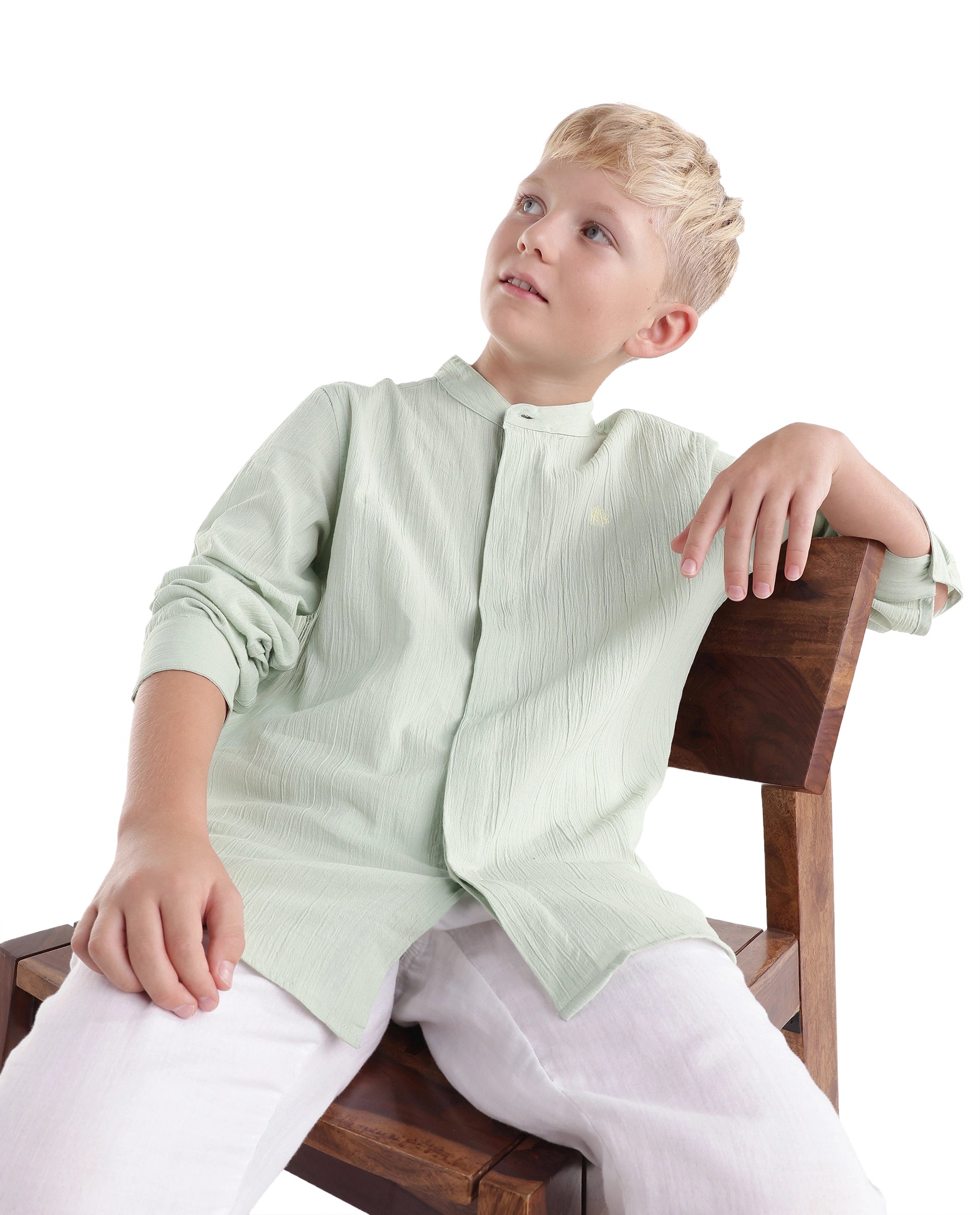 Rare Ones Kids Clin Green Cotton Fabric Button Closure Regular Fit Shirt