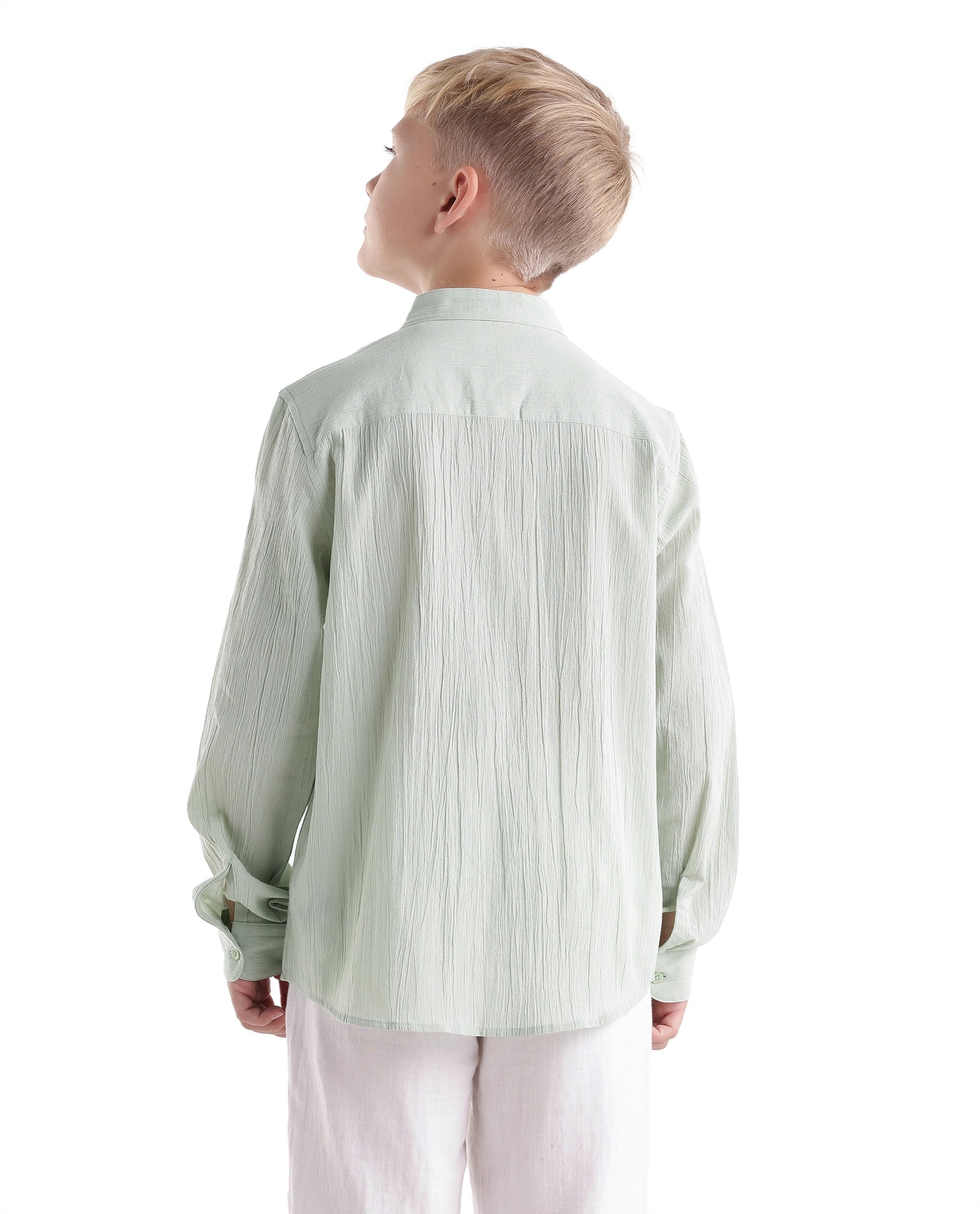 Rare Ones Kids Clin Green Cotton Fabric Button Closure Regular Fit Shirt