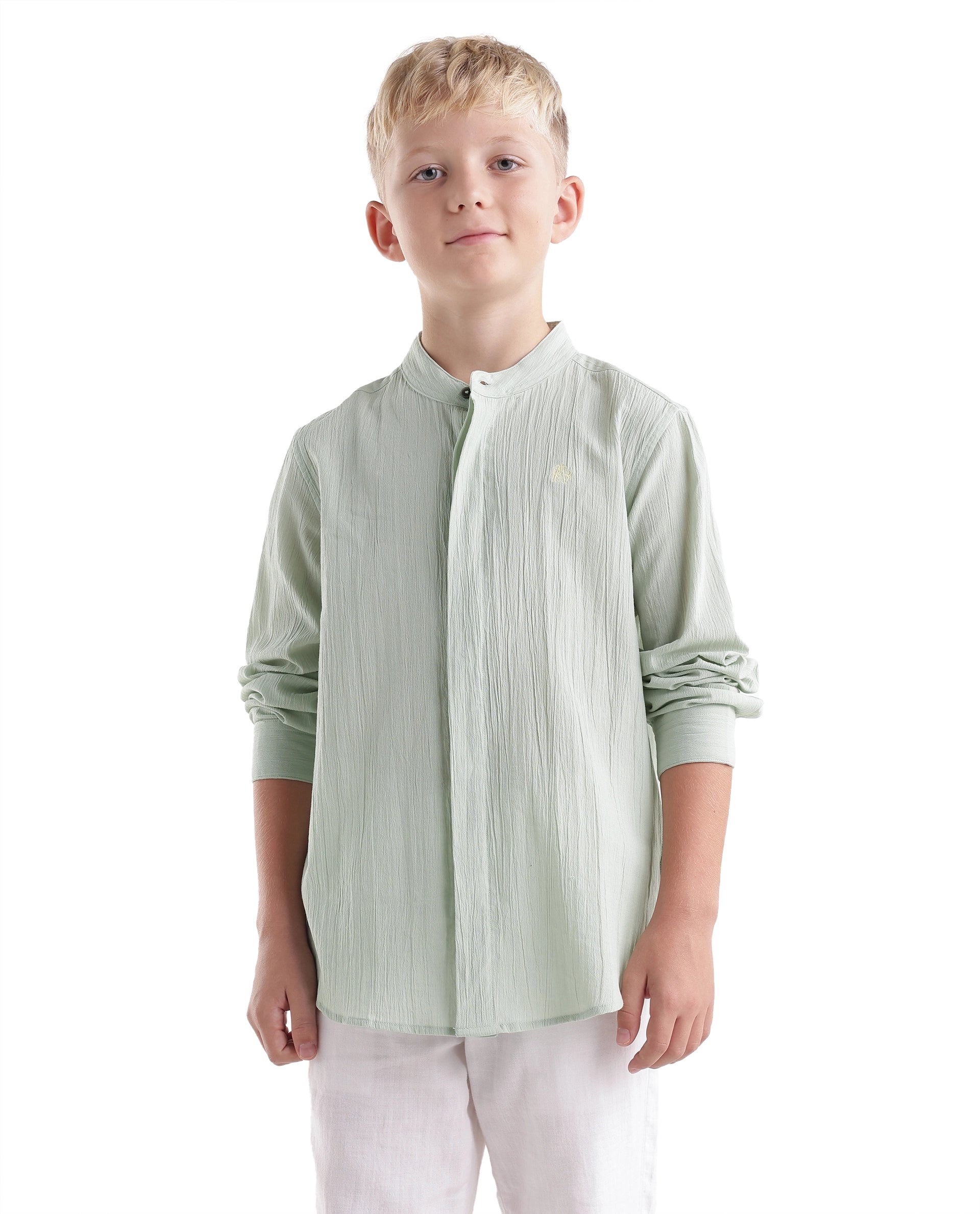 Rare Ones Kids Clin Green Cotton Fabric Button Closure Regular Fit Shirt