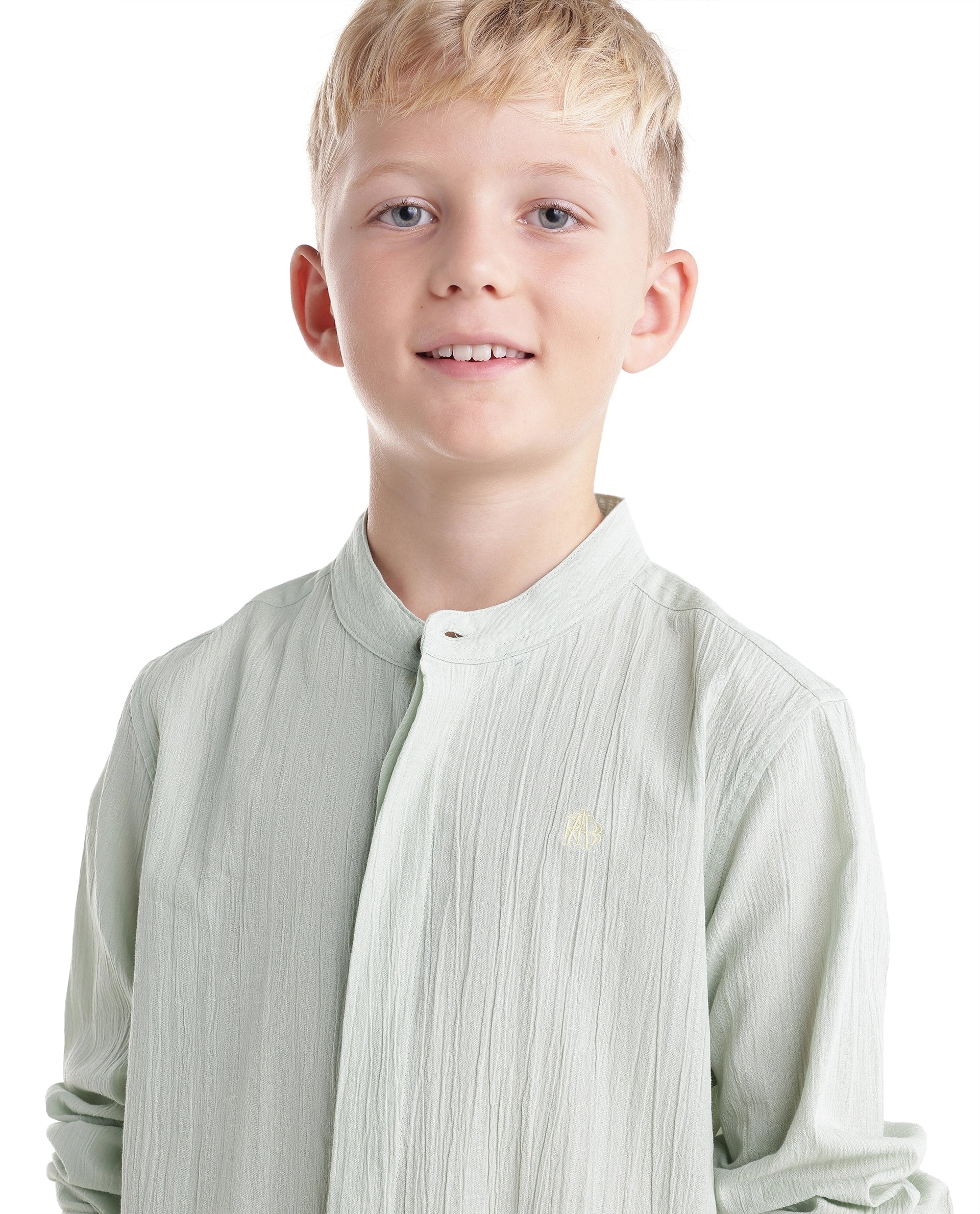 Rare Ones Kids Clin Green Cotton Fabric Button Closure Regular Fit Shirt