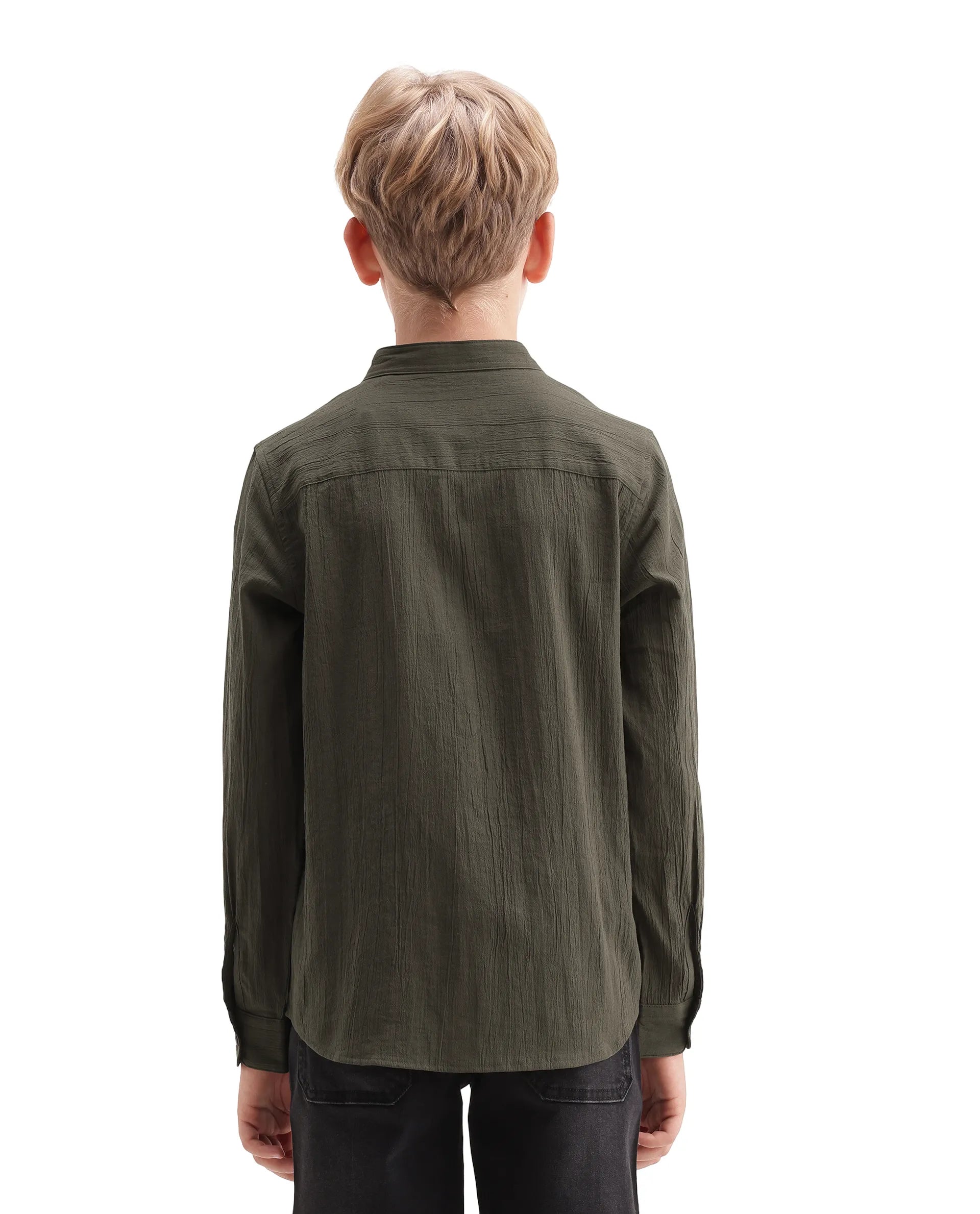 Rare Ones Kids Clin Olive Cotton Fabric Button Closure Regular Fit Shirt