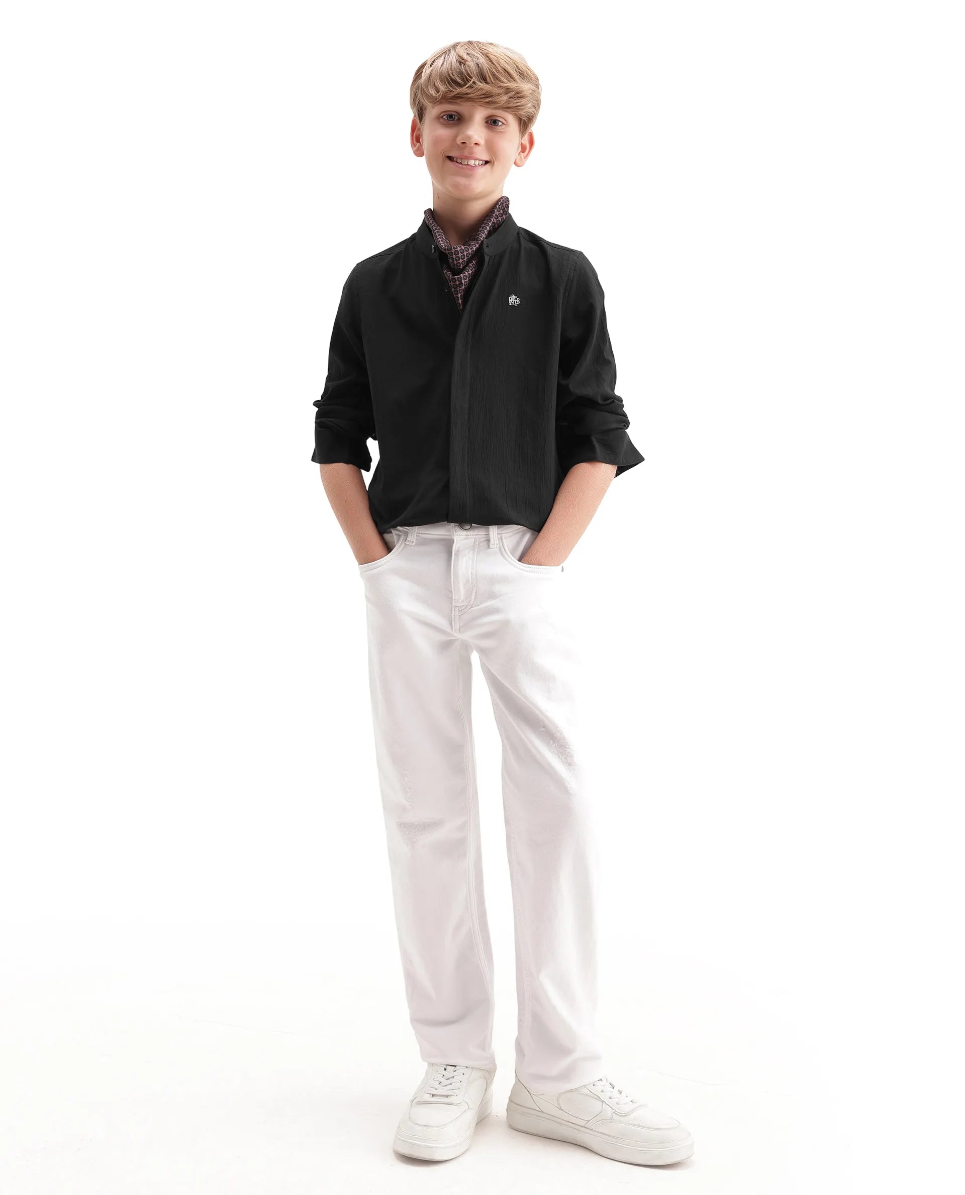 Rare Ones Kids Clin Black Cotton Fabric Button Closure Regular Fit Shirt