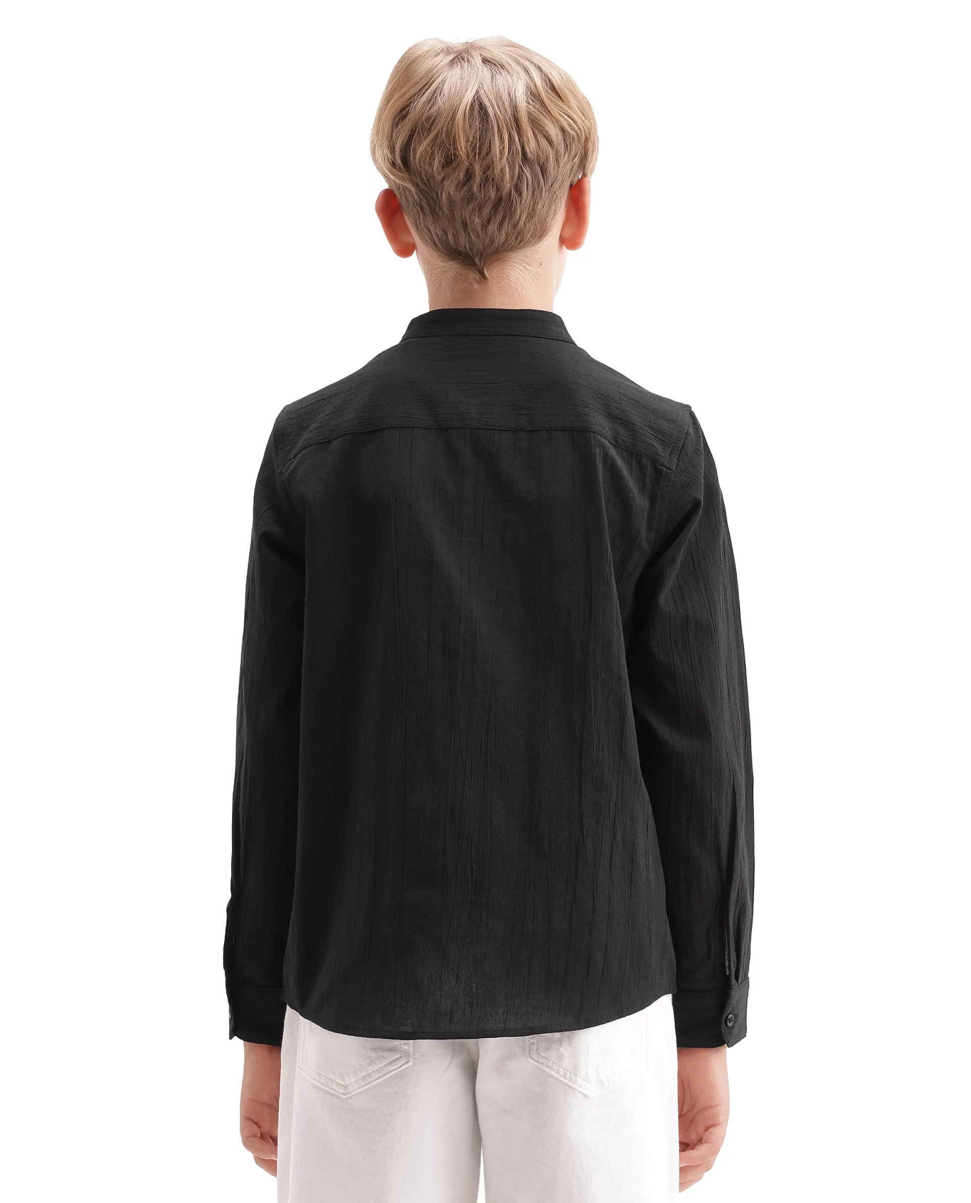 Rare Ones Kids Clin Black Cotton Fabric Button Closure Regular Fit Shirt